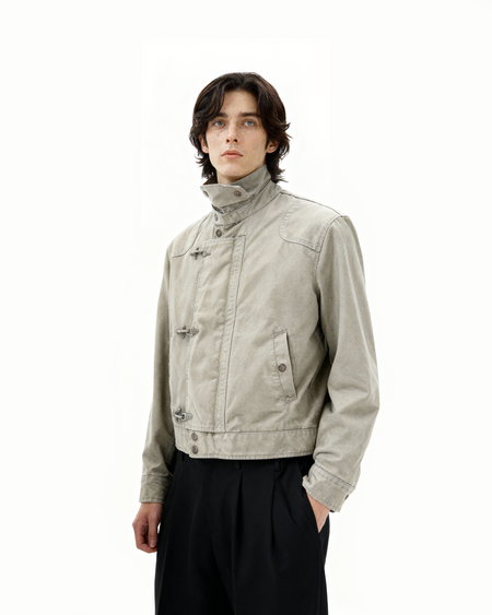 Overlap Fireman Buckle Mid-Crop High Collar Jacket - nightcity clothing