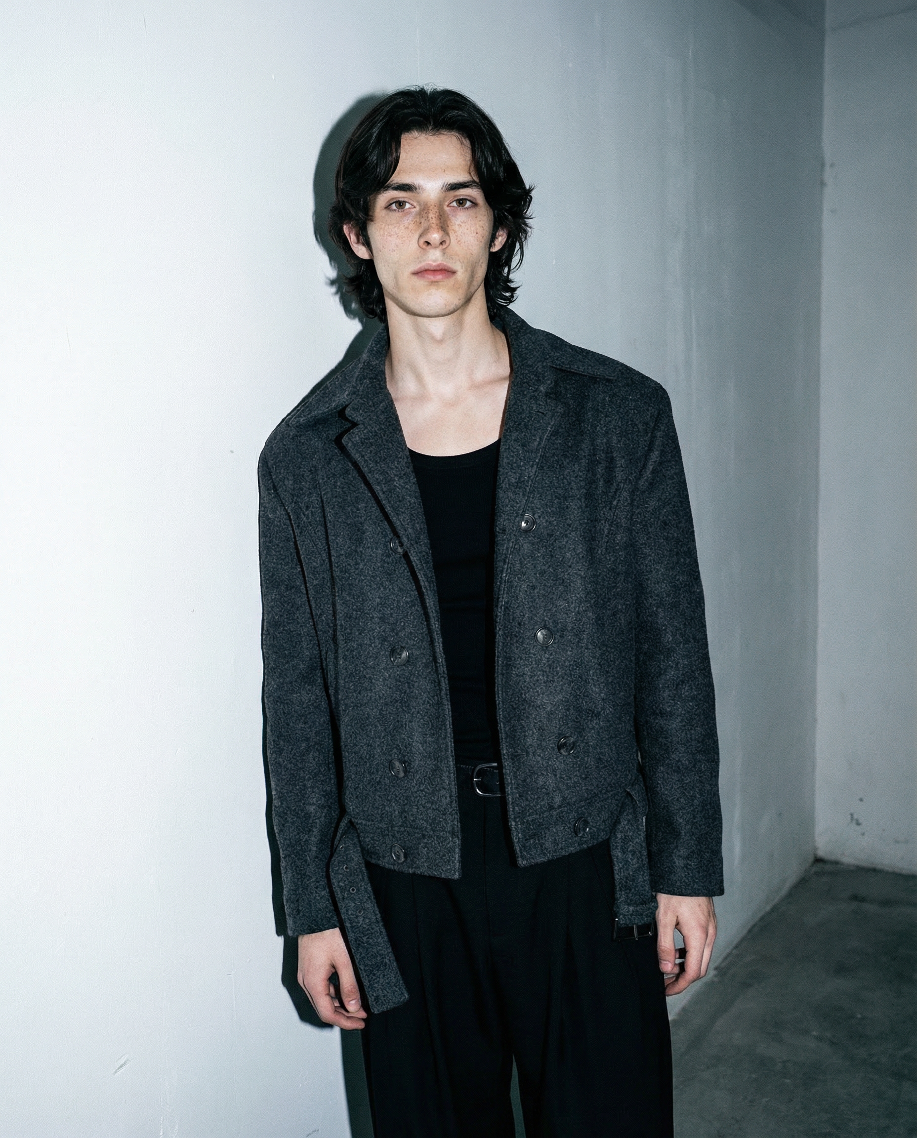 Boxy Cropped Double-Breasted Belted Peacoat - nightcity clothing