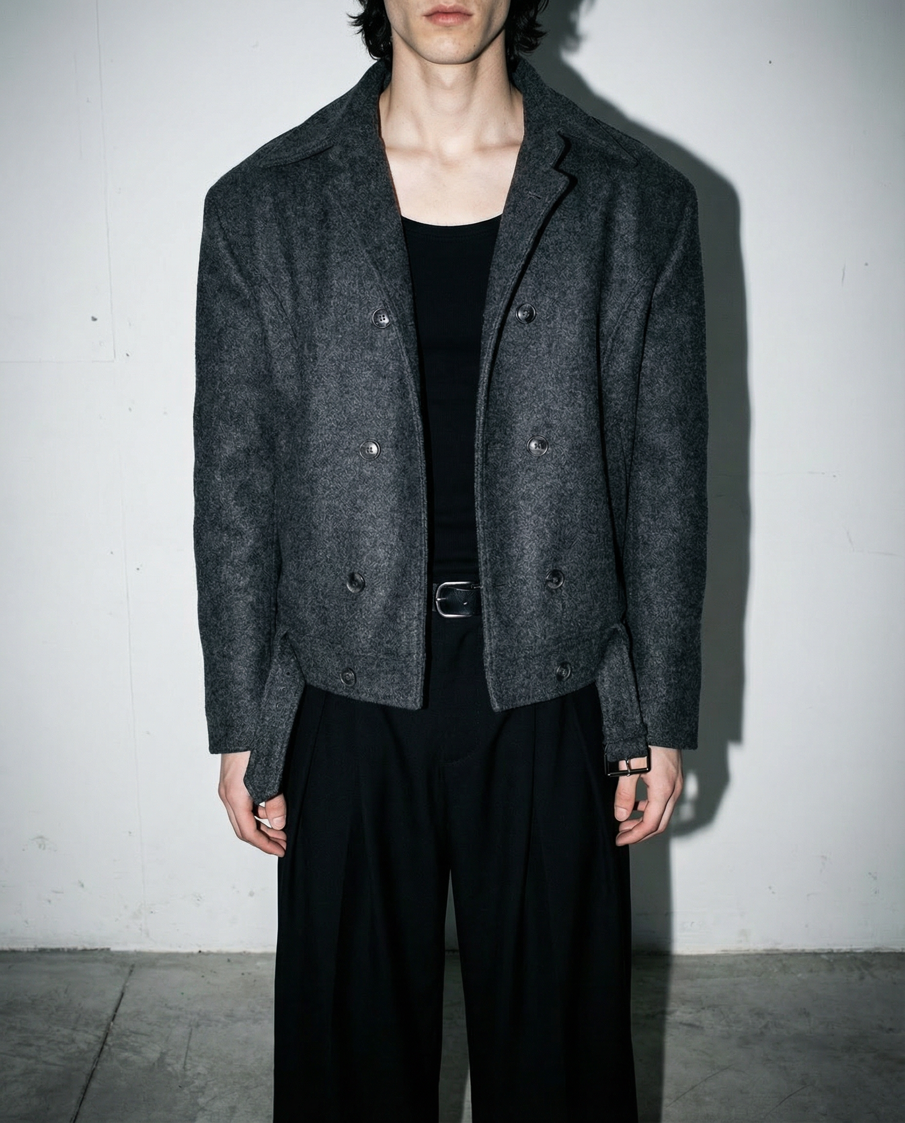 Boxy Cropped Double-Breasted Belted Peacoat - nightcity clothing