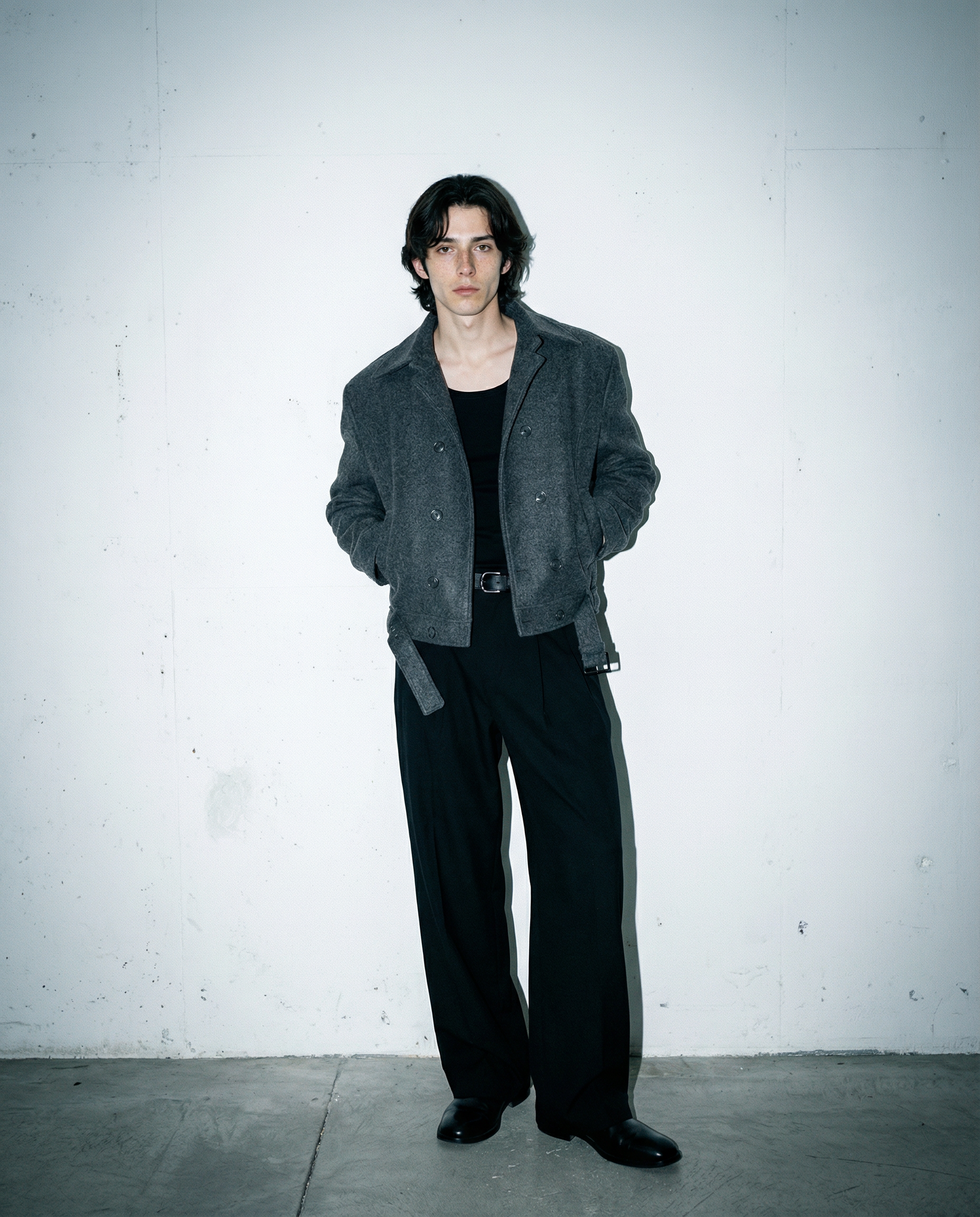 Boxy Cropped Double-Breasted Belted Peacoat - nightcity clothing
