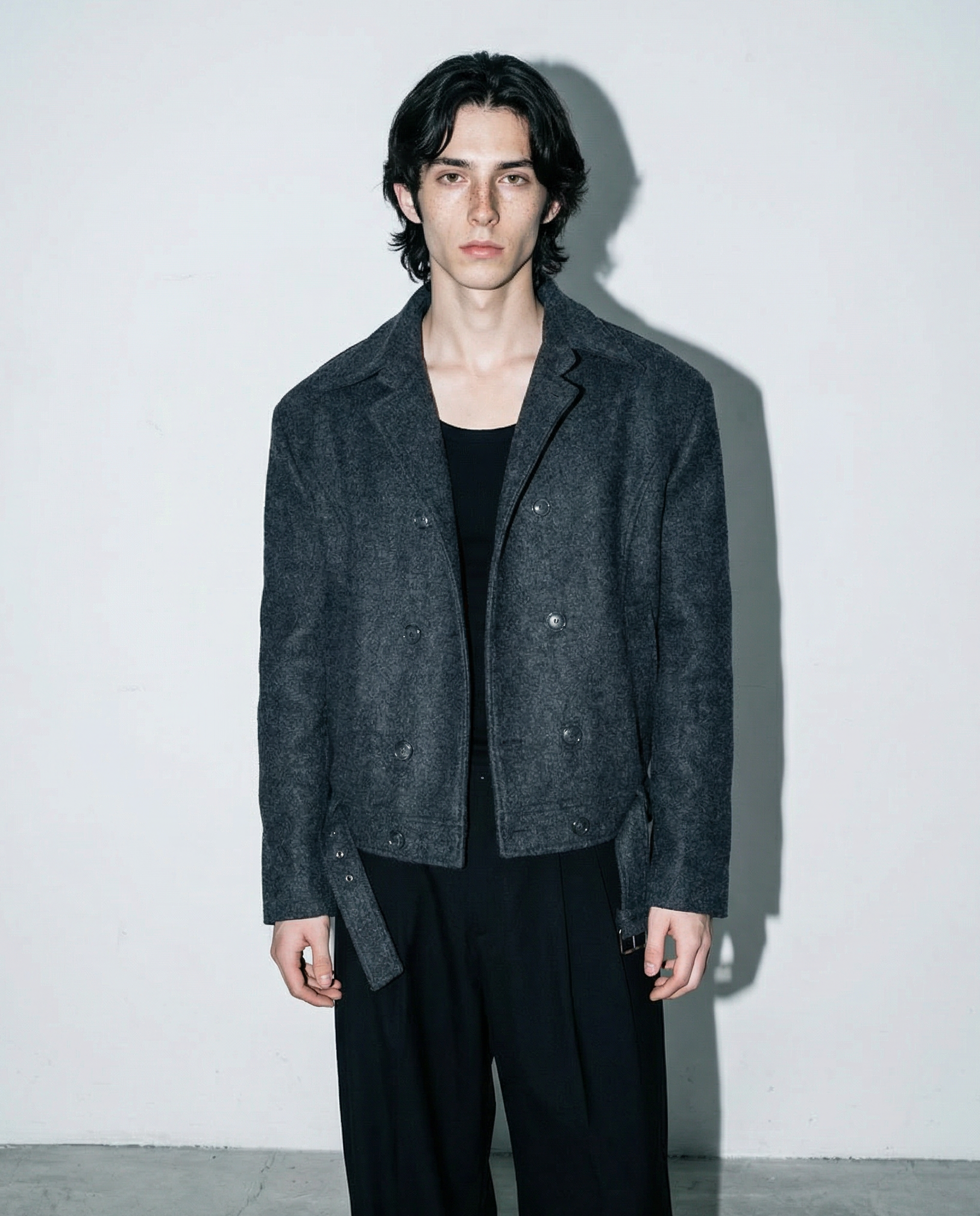 Boxy Cropped Double-Breasted Belted Coat