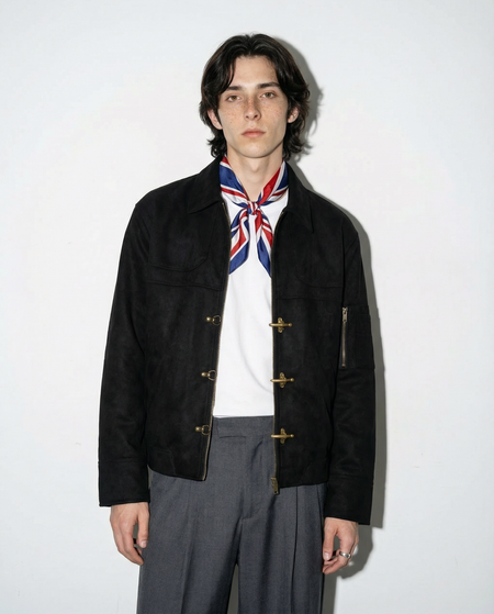 Suede Zip Jacket with Fireman Clasp Detail - nightcity clothing