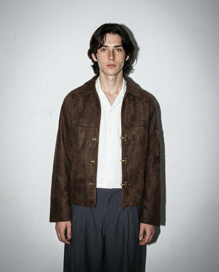 Suede Zip Jacket with Fireman Clasp Detail - nightcity clothing