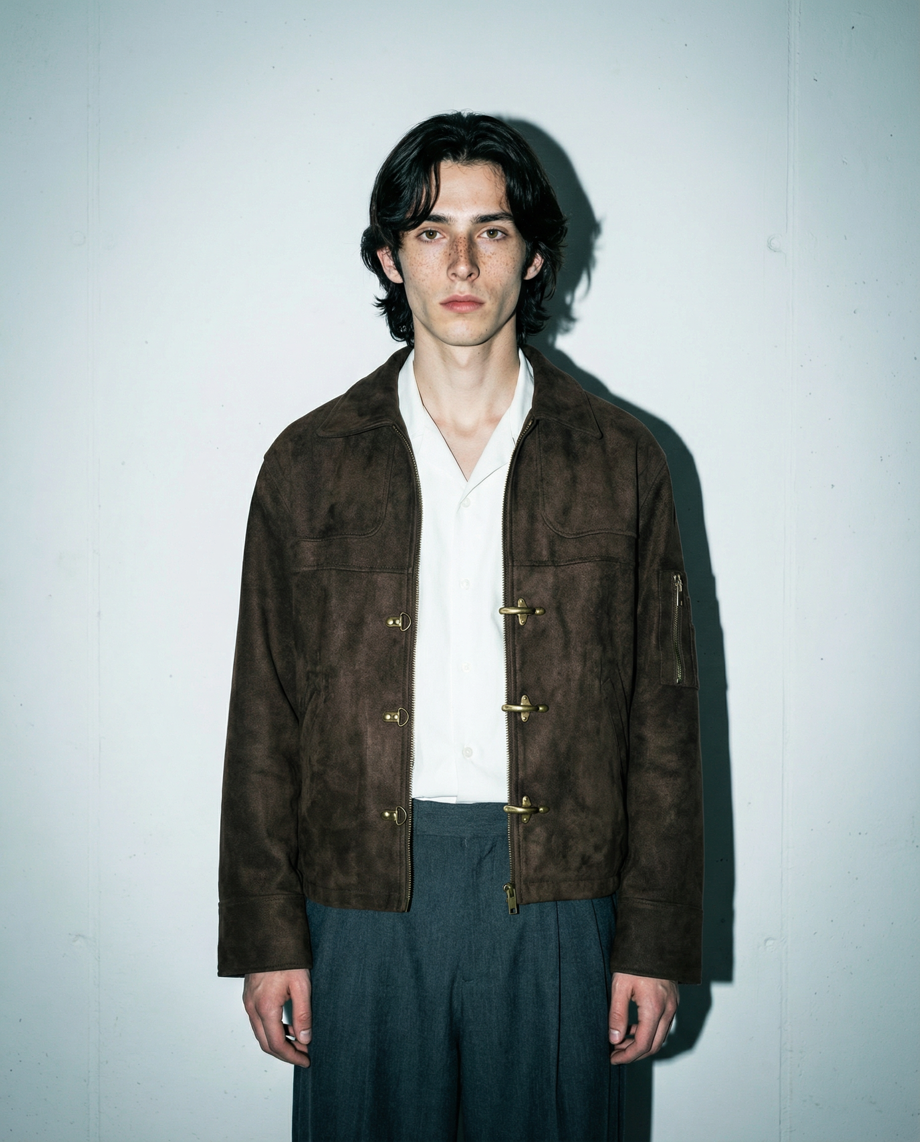 Suede Zip Jacket with Fireman Clasp Detail - nightcity clothing