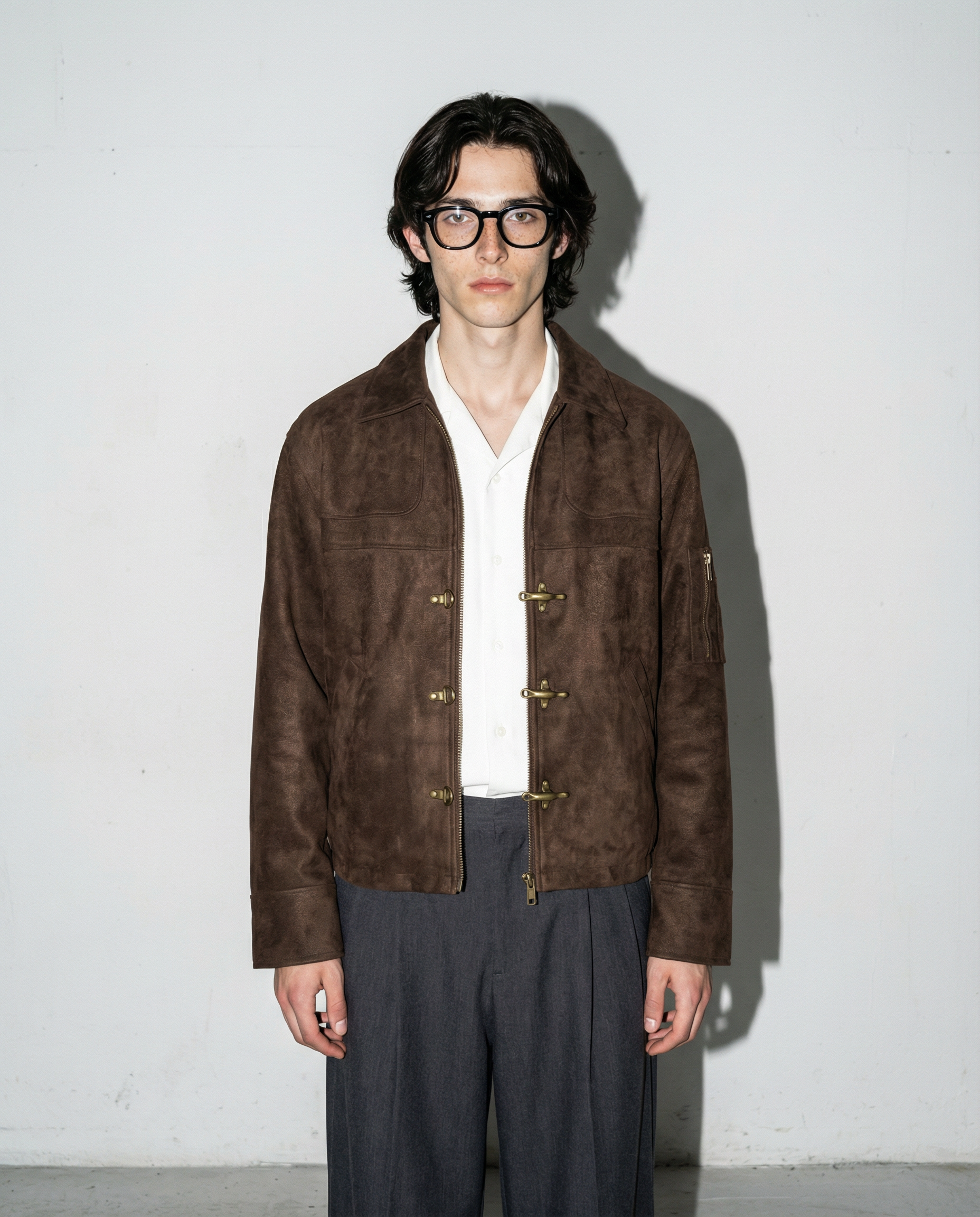 Suede Zip Jacket with Fireman Clasp Detail - nightcity clothing