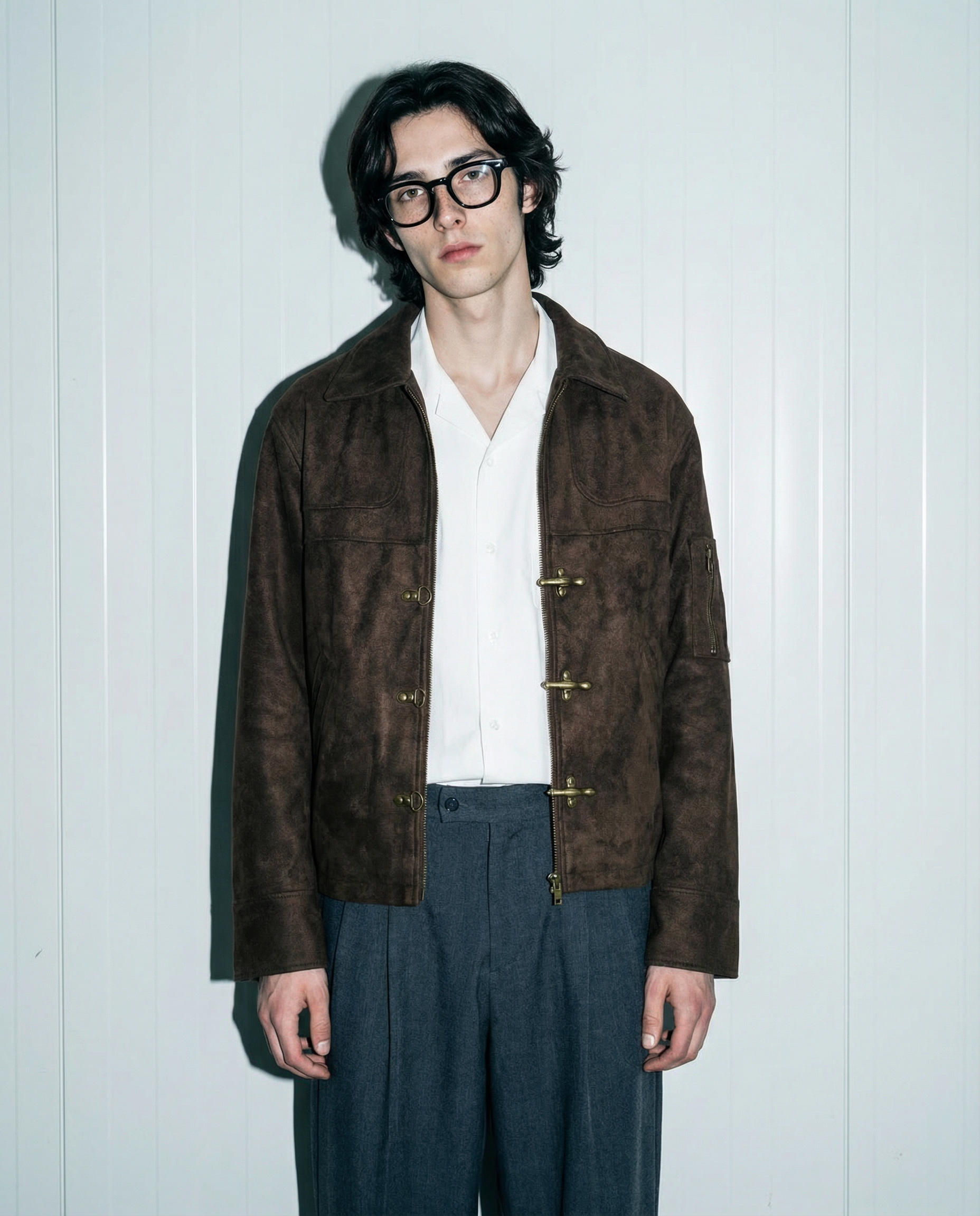 Suede Zip Jacket with Fireman Clasp Detail - nightcity clothing