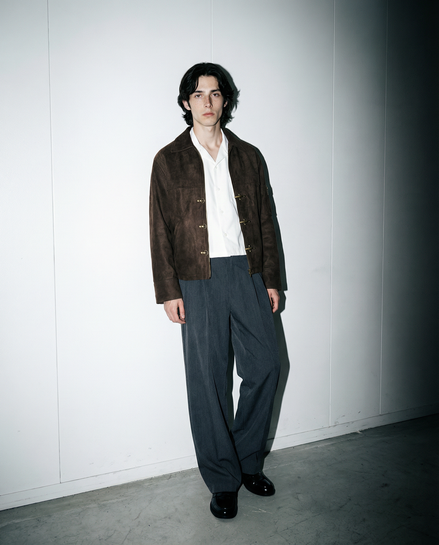 Suede Zip Jacket with Fireman Clasp Detail - nightcity clothing