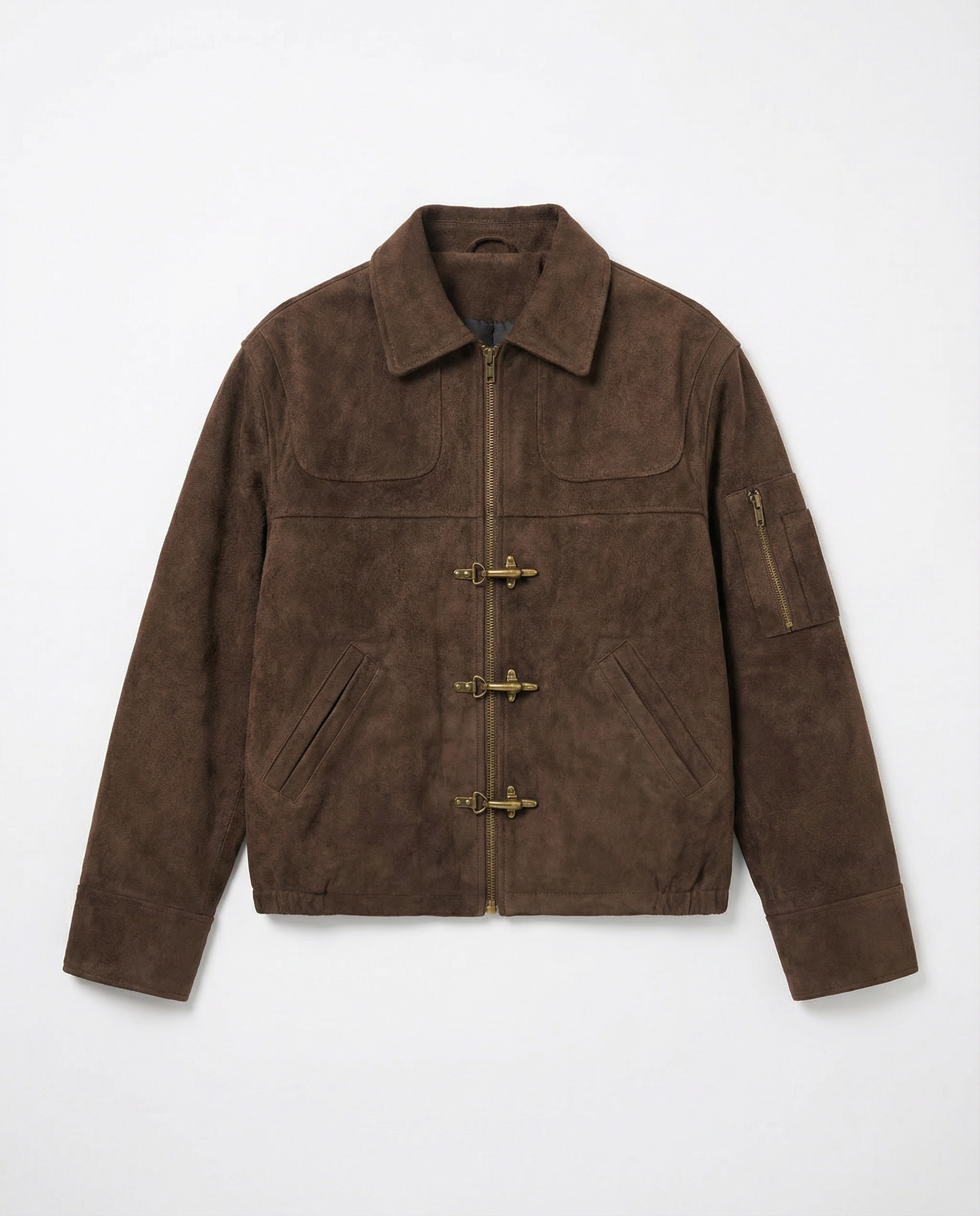 Suede Zip Jacket with Fireman Clasp Detail - nightcity clothing