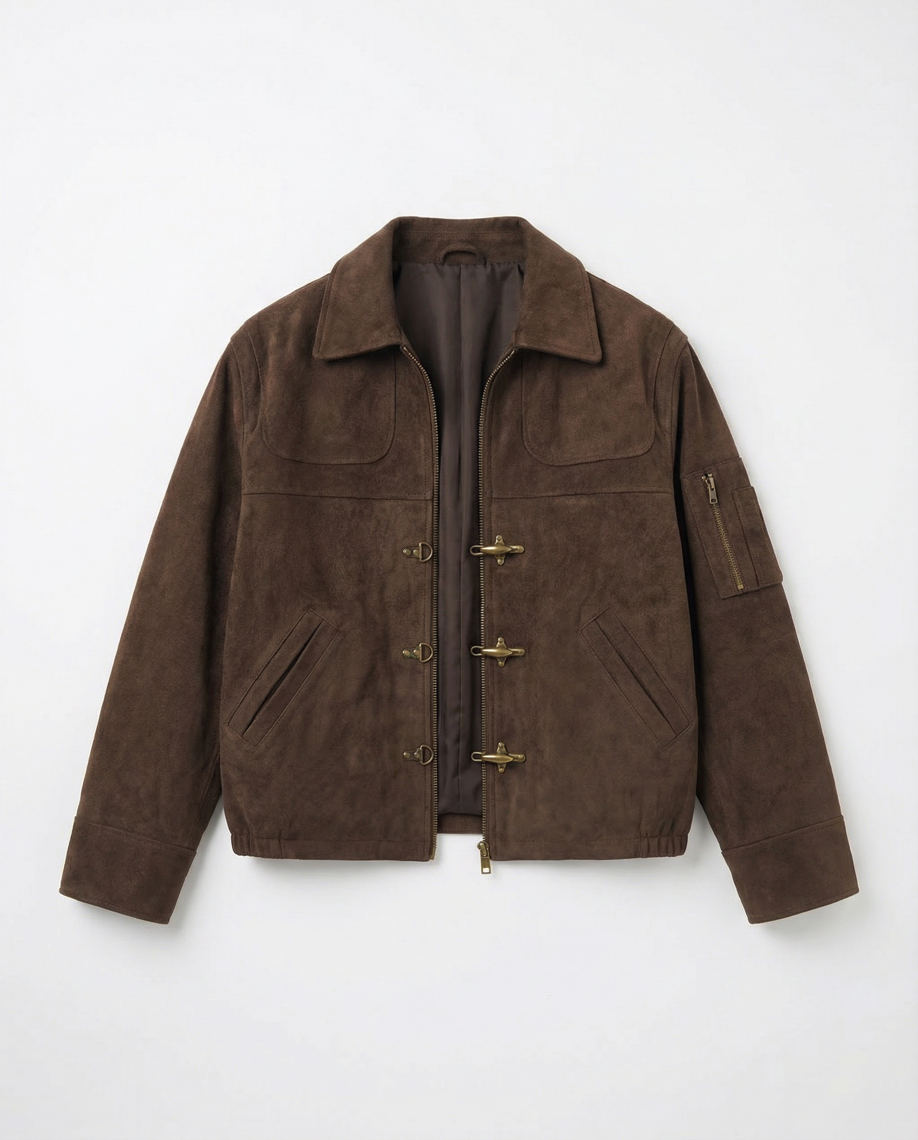 Suede Zip Jacket with Fireman Clasp Detail - nightcity clothing