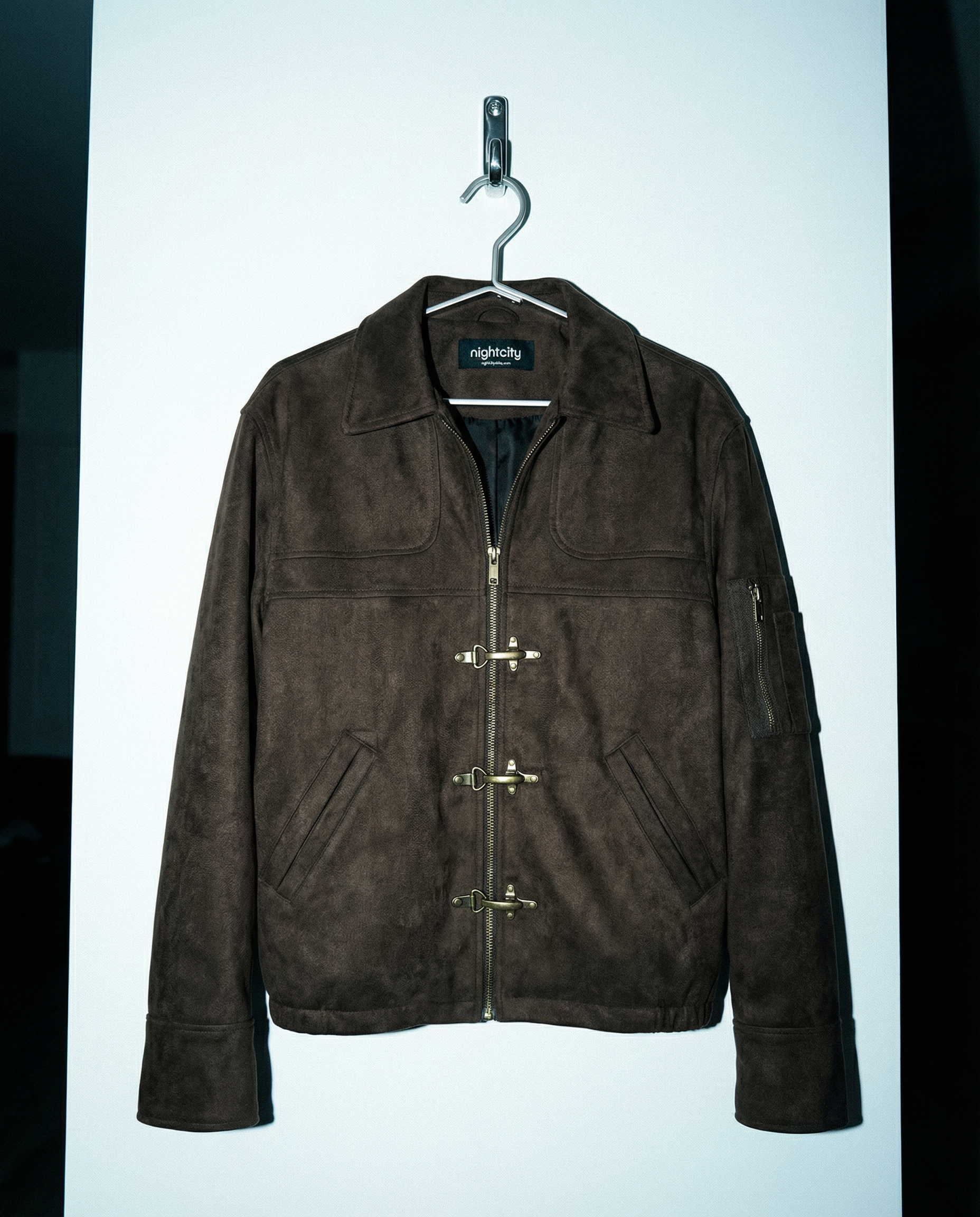Suede Zip Jacket with Fireman Clasp Detail - nightcity clothing
