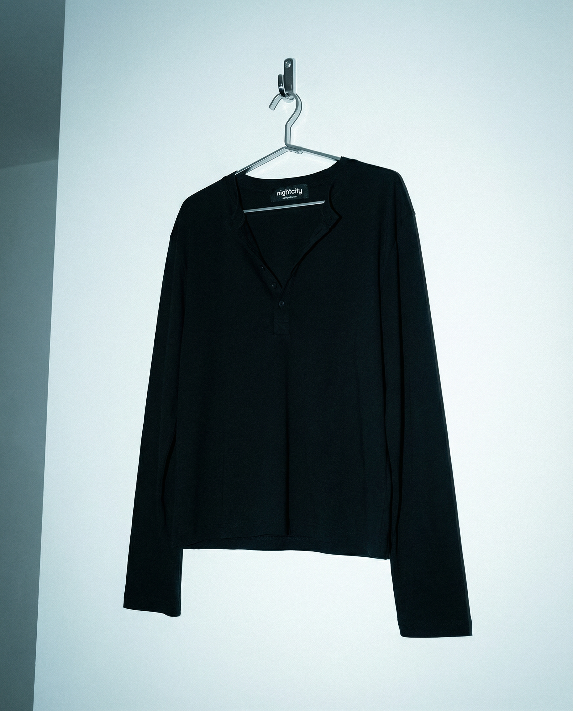 Relaxed Fit Mid-Crop Henley Long Sleeve T-Shirt - nightcity clothing