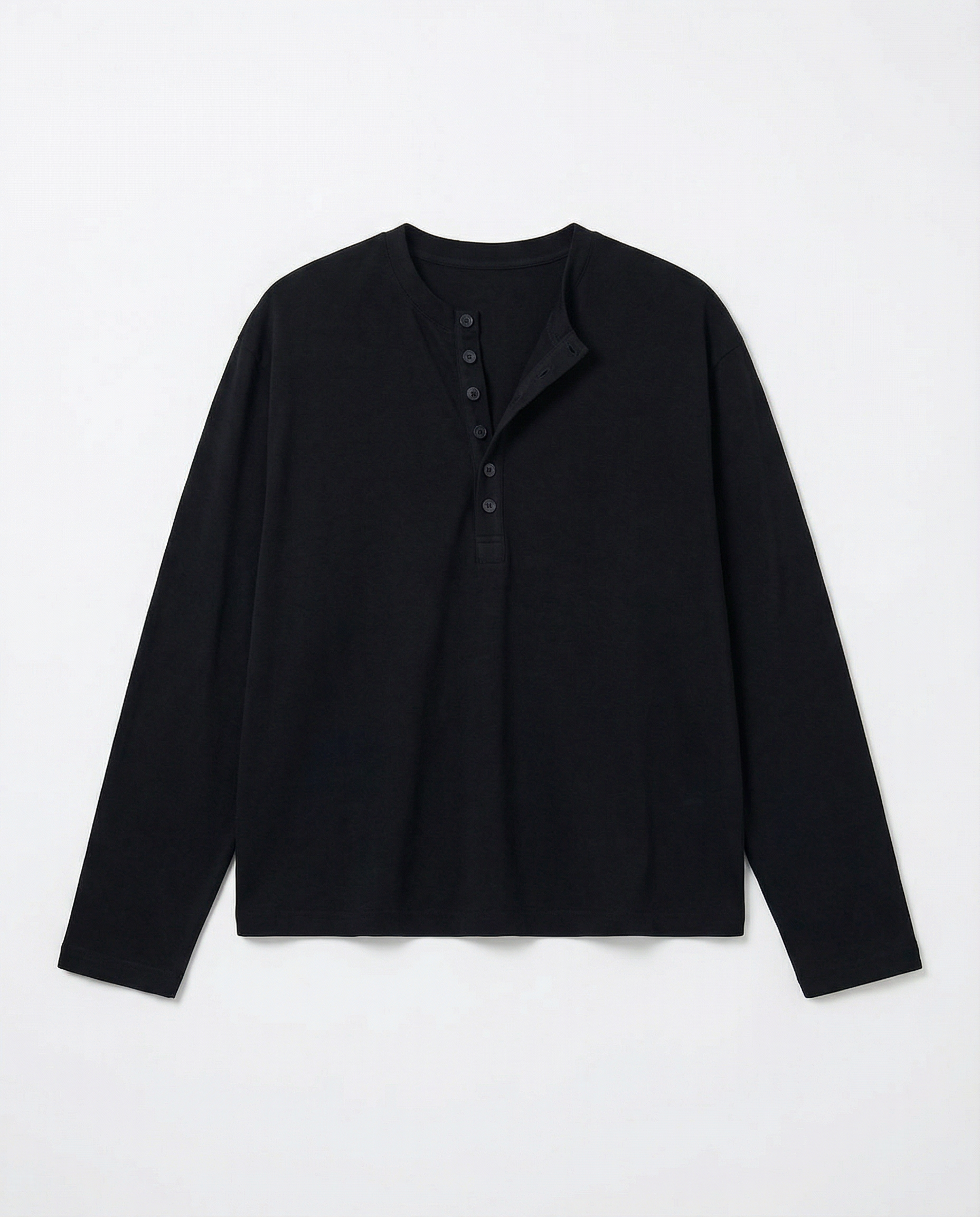 Relaxed Fit Mid-Crop Henley Long Sleeve T-Shirt - nightcity clothing