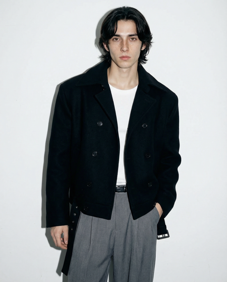Boxy Cropped Double-Breasted Belted Peacoat - nightcity clothing