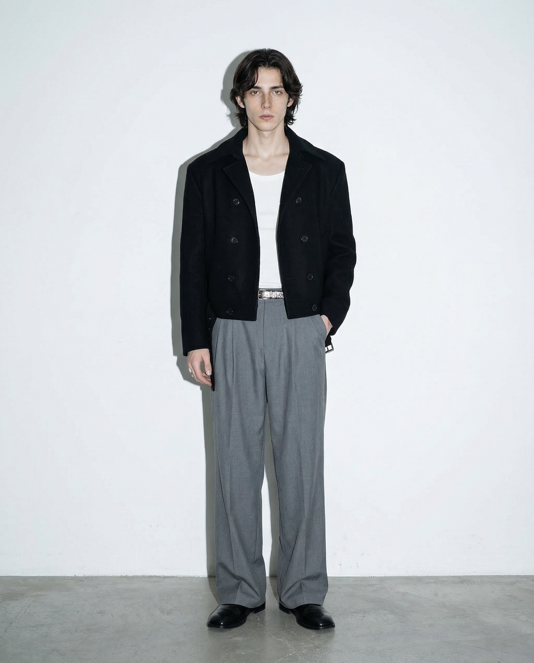 Boxy Cropped Double-Breasted Belted Peacoat - nightcity clothing