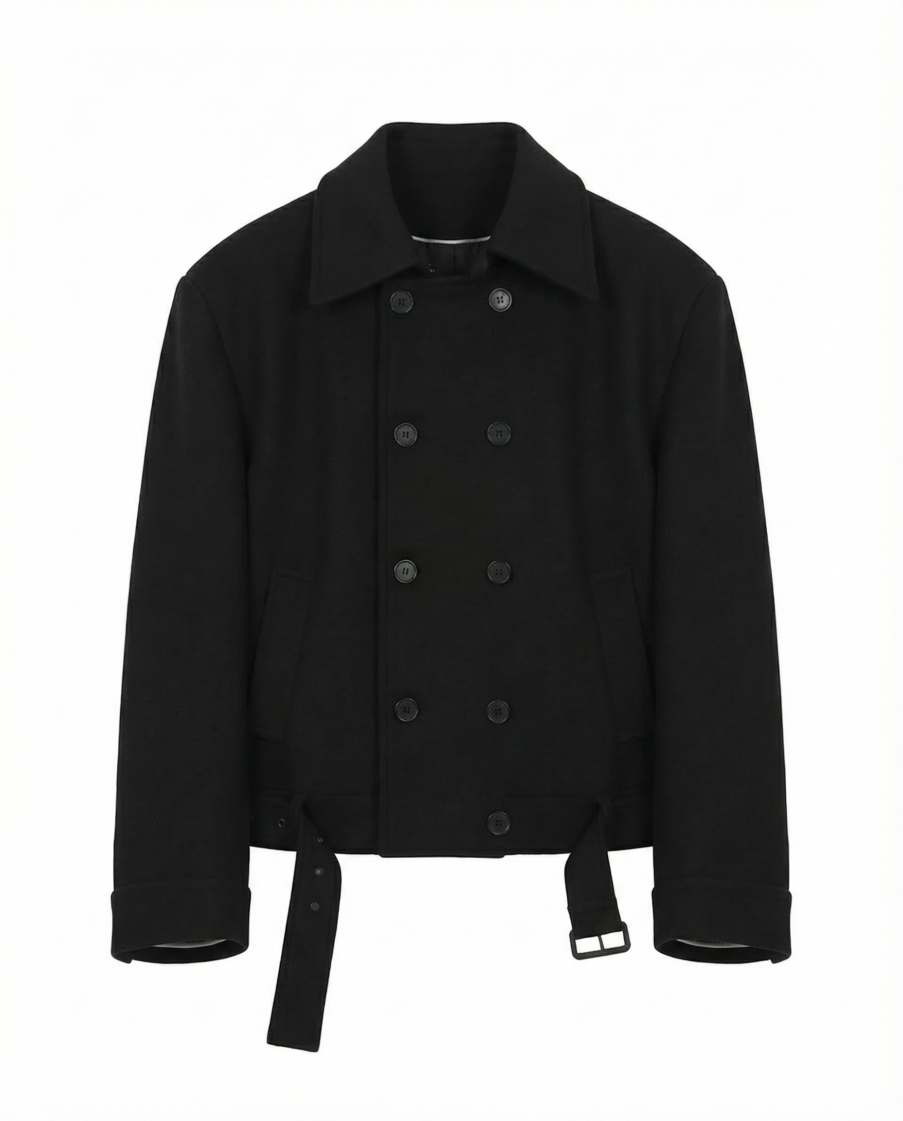 Boxy Cropped Double-Breasted Belted Peacoat - nightcity clothing