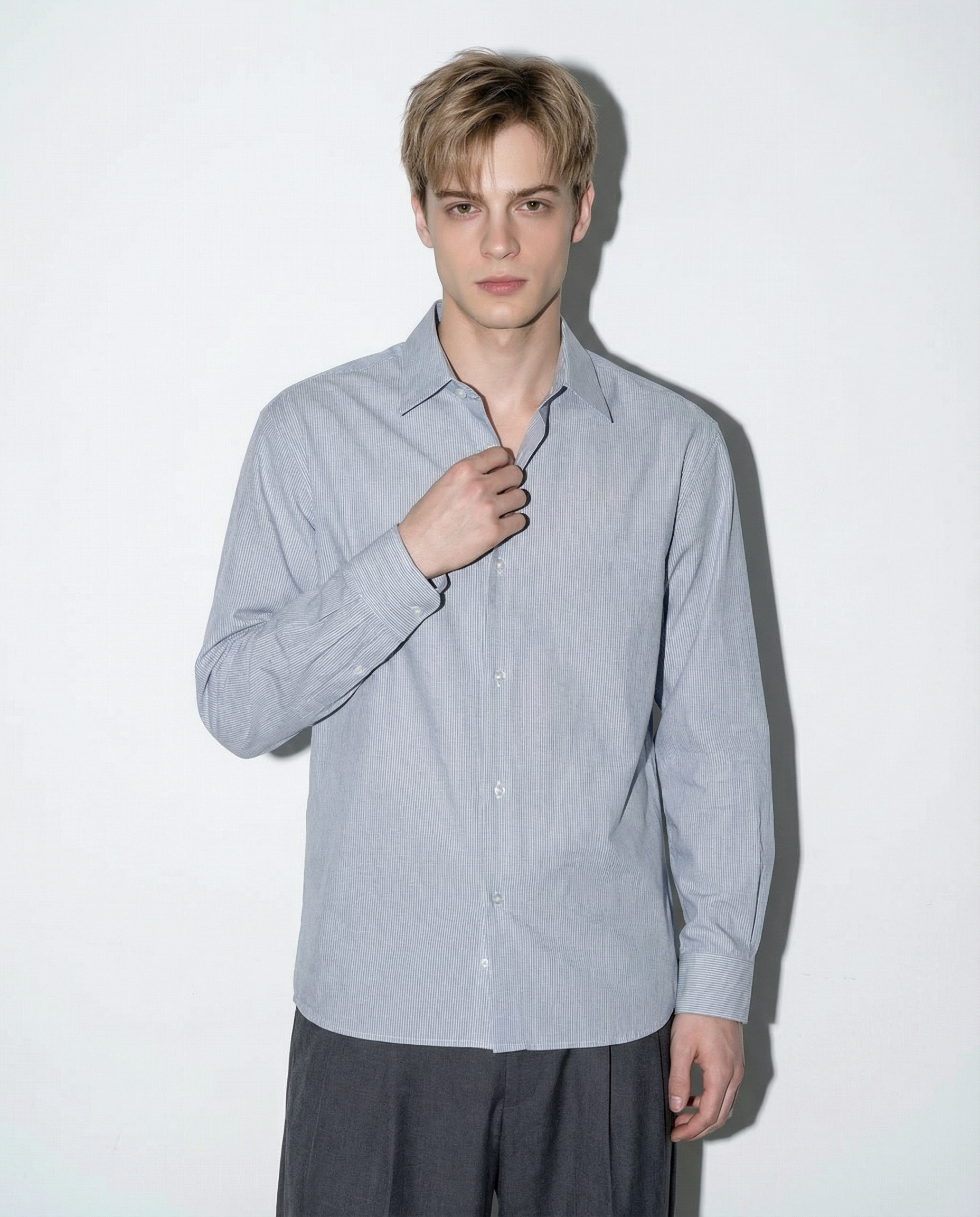 Subtle Pinstripe Long Sleeve Button Shirt - nightcity clothing