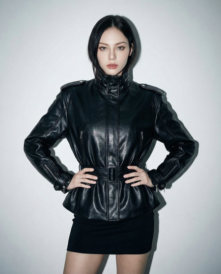 Boxy Faux Leather Funnel Neck Belted Jacket - nightcity clothing