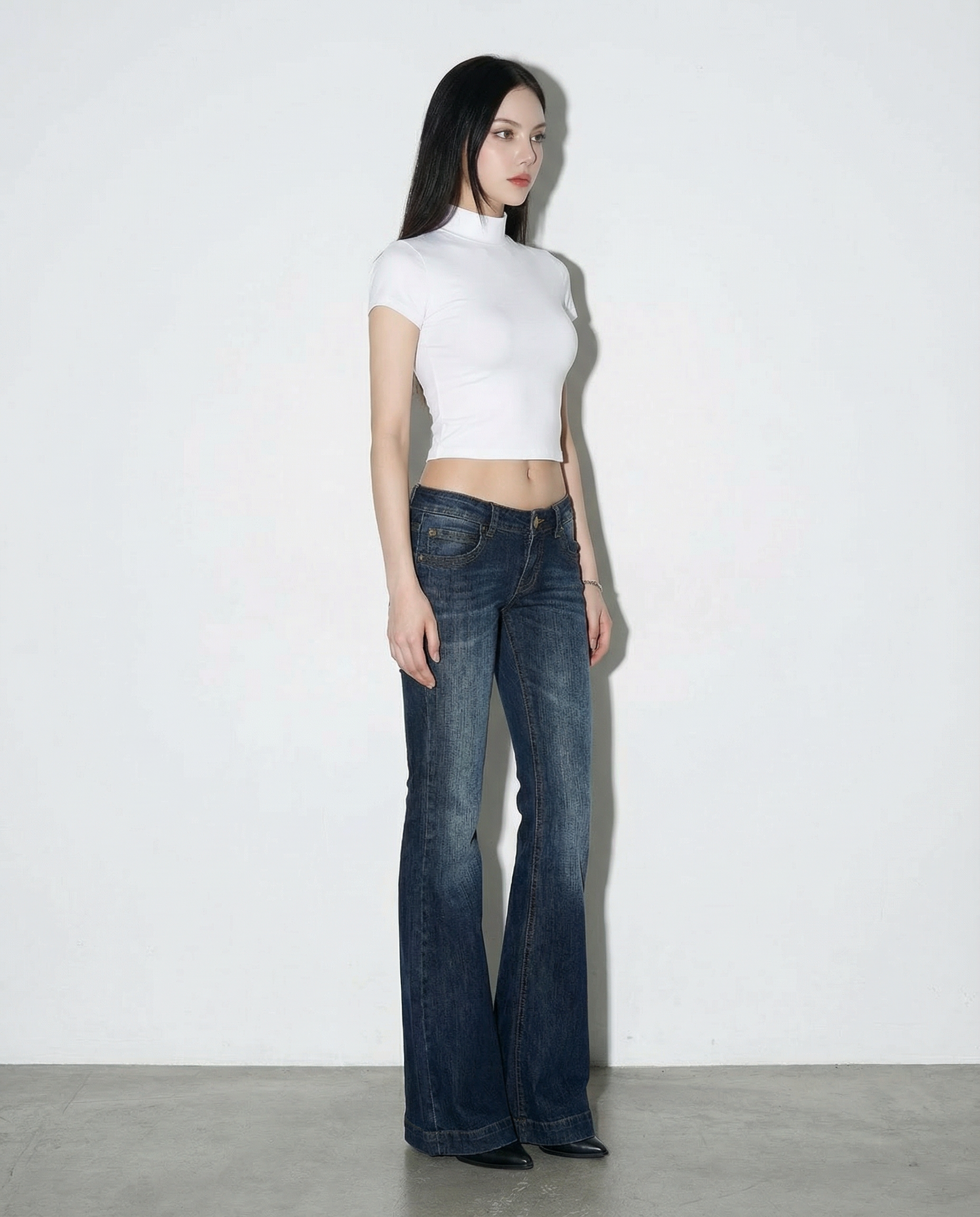 Dark Wash Low-Waist Faded Flare Jeans - nightcity clothing