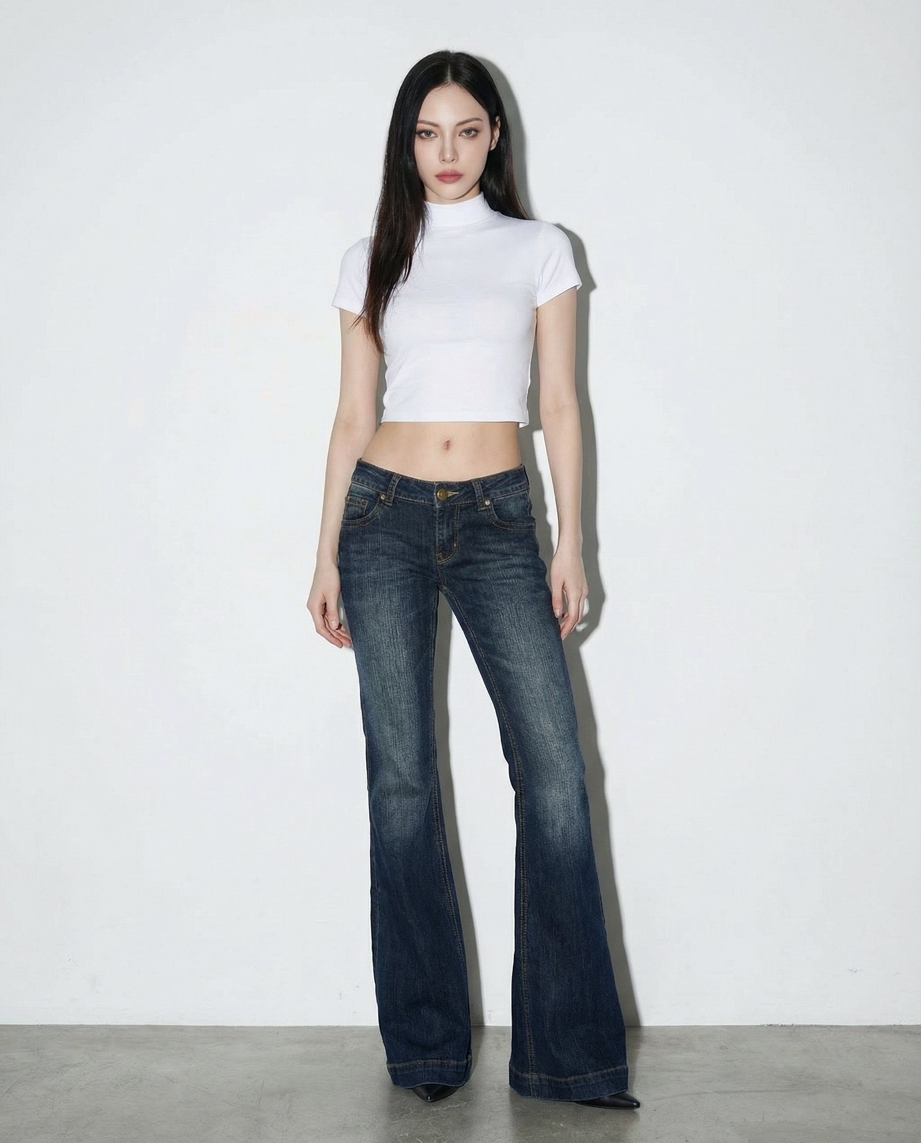 Dark Wash Low-Waist Faded Flare Jeans - nightcity clothing