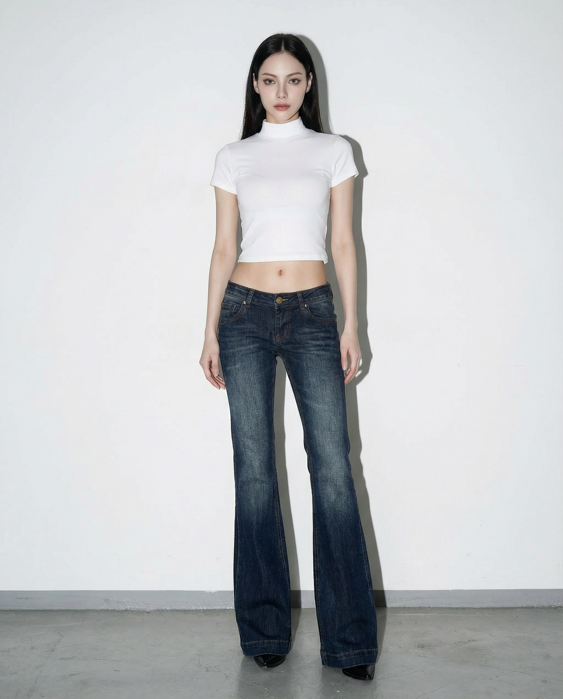 Dark Wash Low-Waist Faded Flare Jeans - nightcity clothing