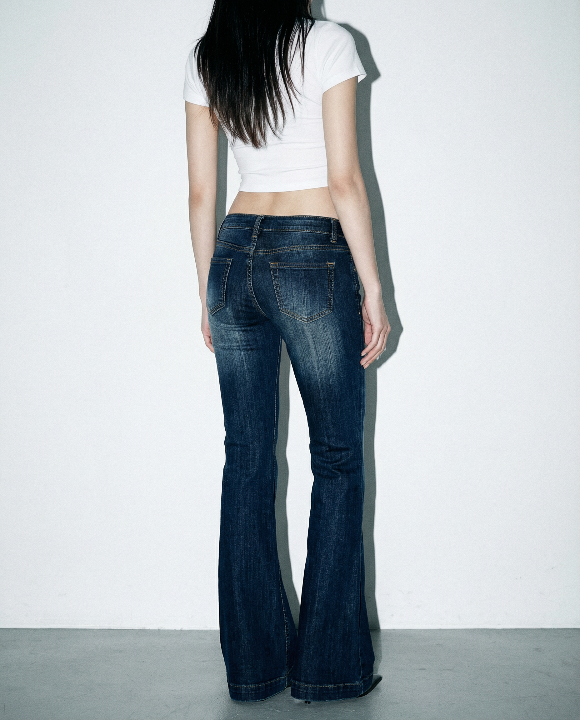 Dark Wash Low-Waist Faded Flare Jeans - nightcity clothing