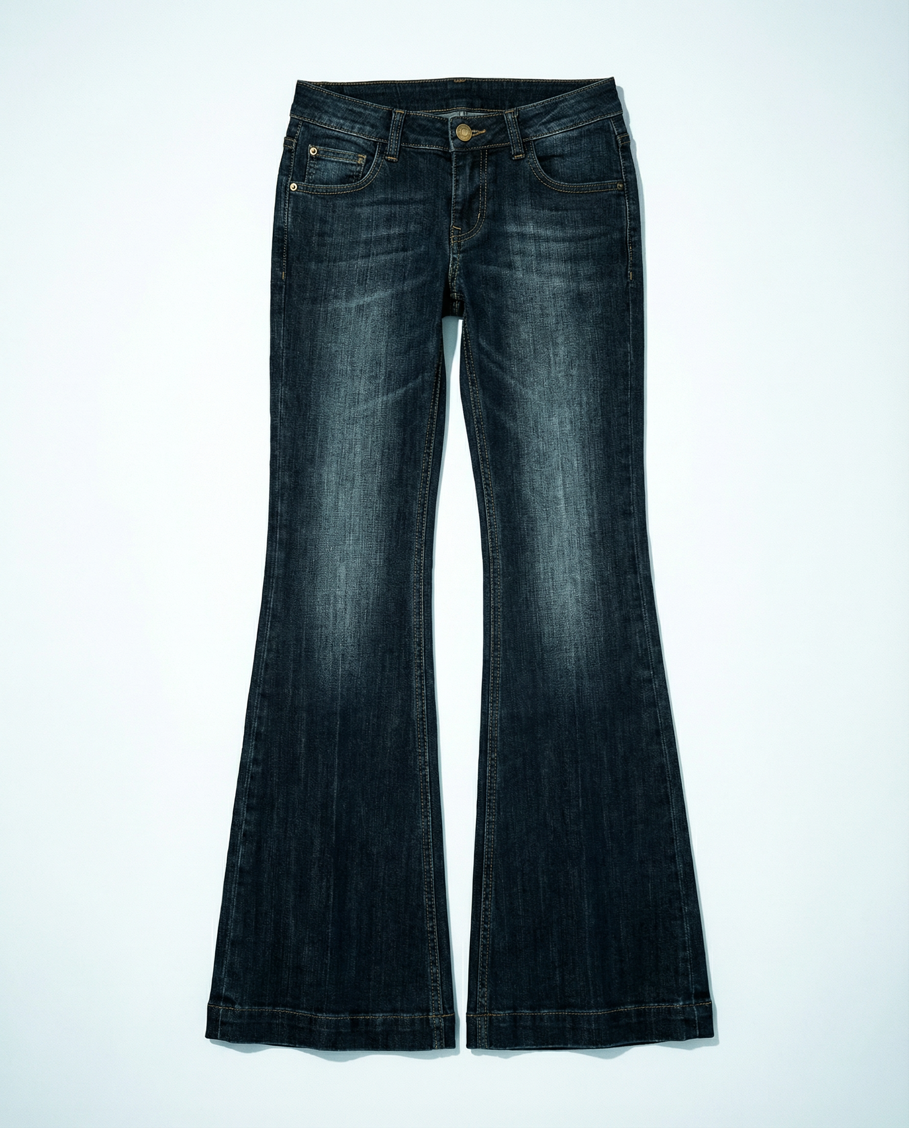 Dark Wash Low-Waist Faded Flare Jeans - nightcity clothing