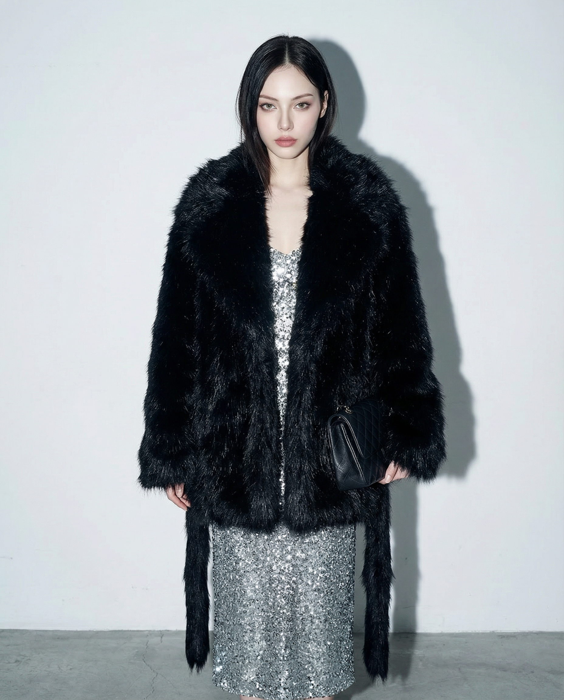 Oversized Faux Fur Wide-Lapel Belted Coat - nightcity clothing