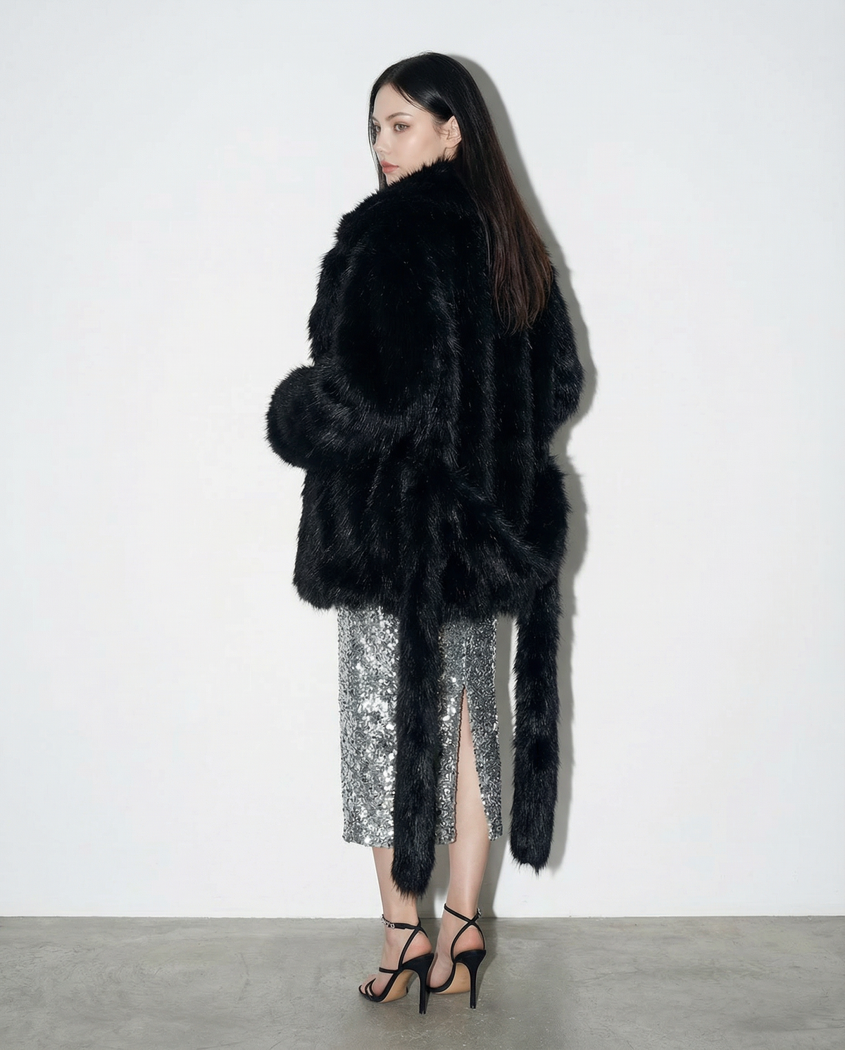 Oversized Faux Fur Wide-Lapel Belted Coat - nightcity clothing