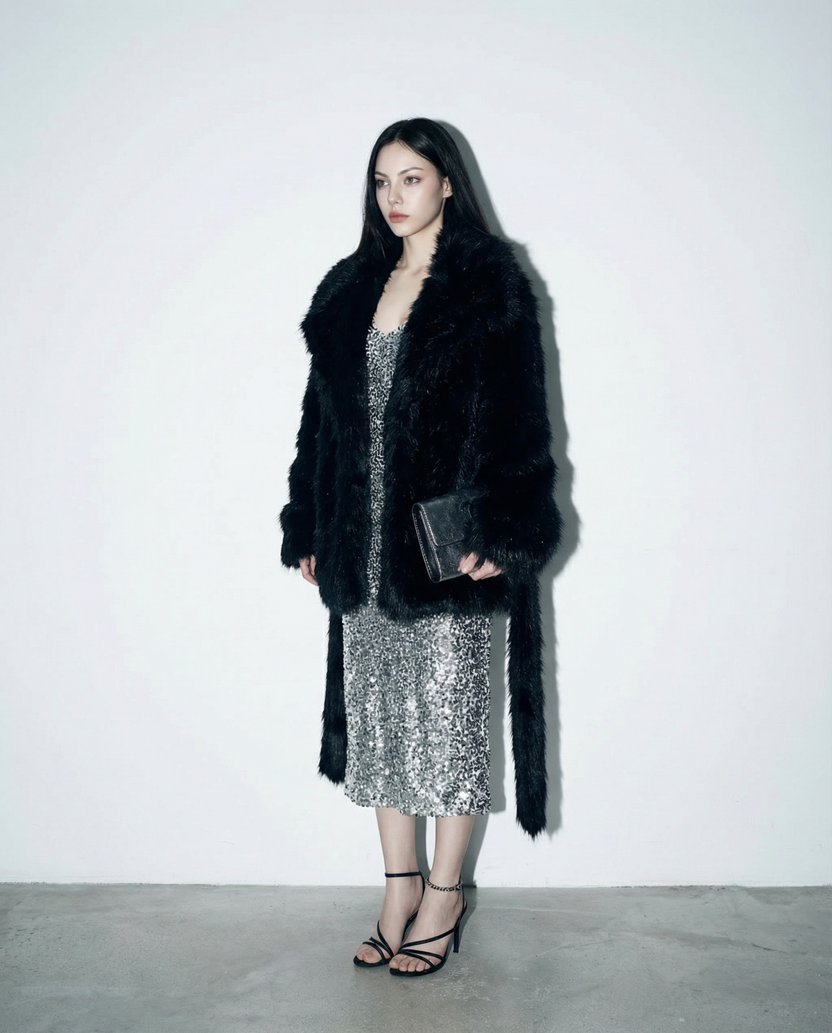 Oversized Faux Fur Wide-Lapel Belted Coat - nightcity clothing