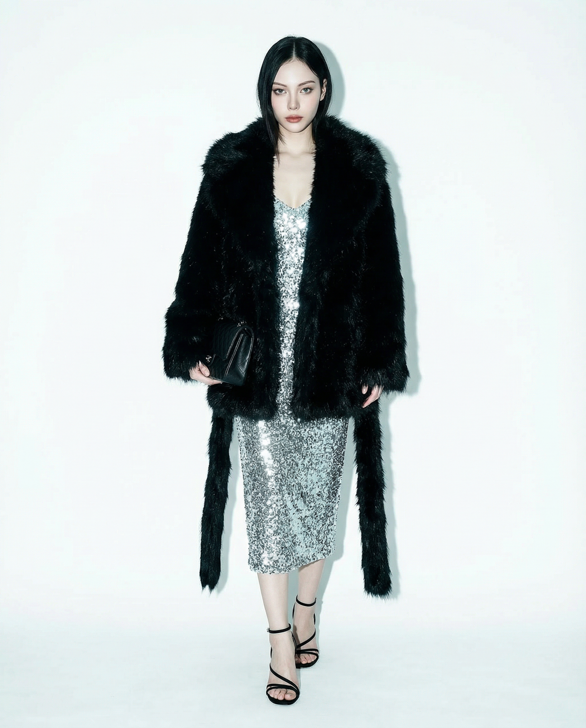 Oversized Faux Fur Wide-Lapel Belted Coat - nightcity clothing
