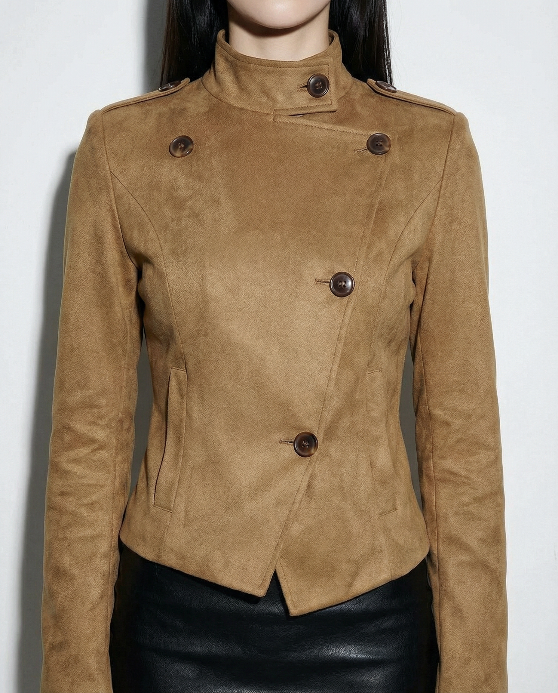 Asymmetric Faux Suede Military Fencing Jacket - nightcity clothing