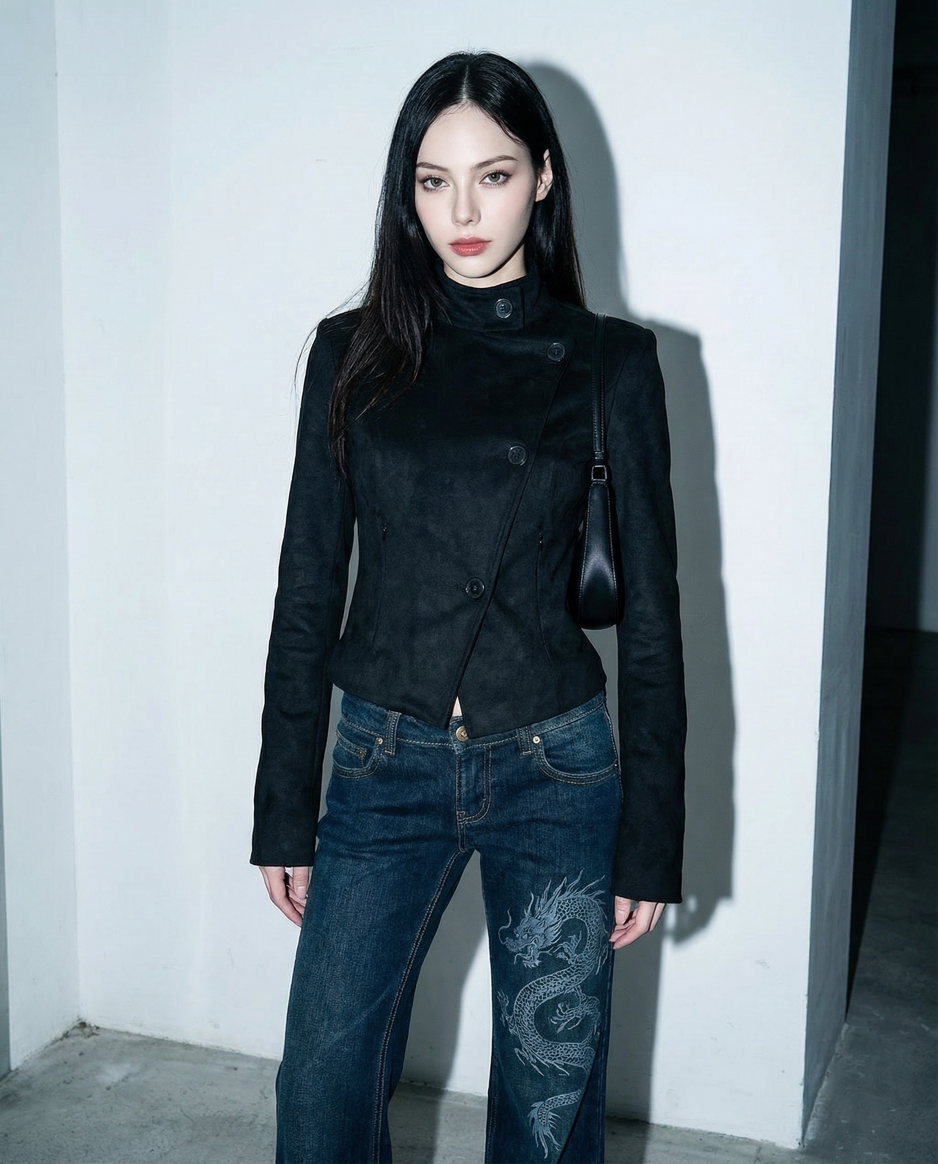 Asymmetric Faux Suede Military Fencing Jacket - nightcity clothing