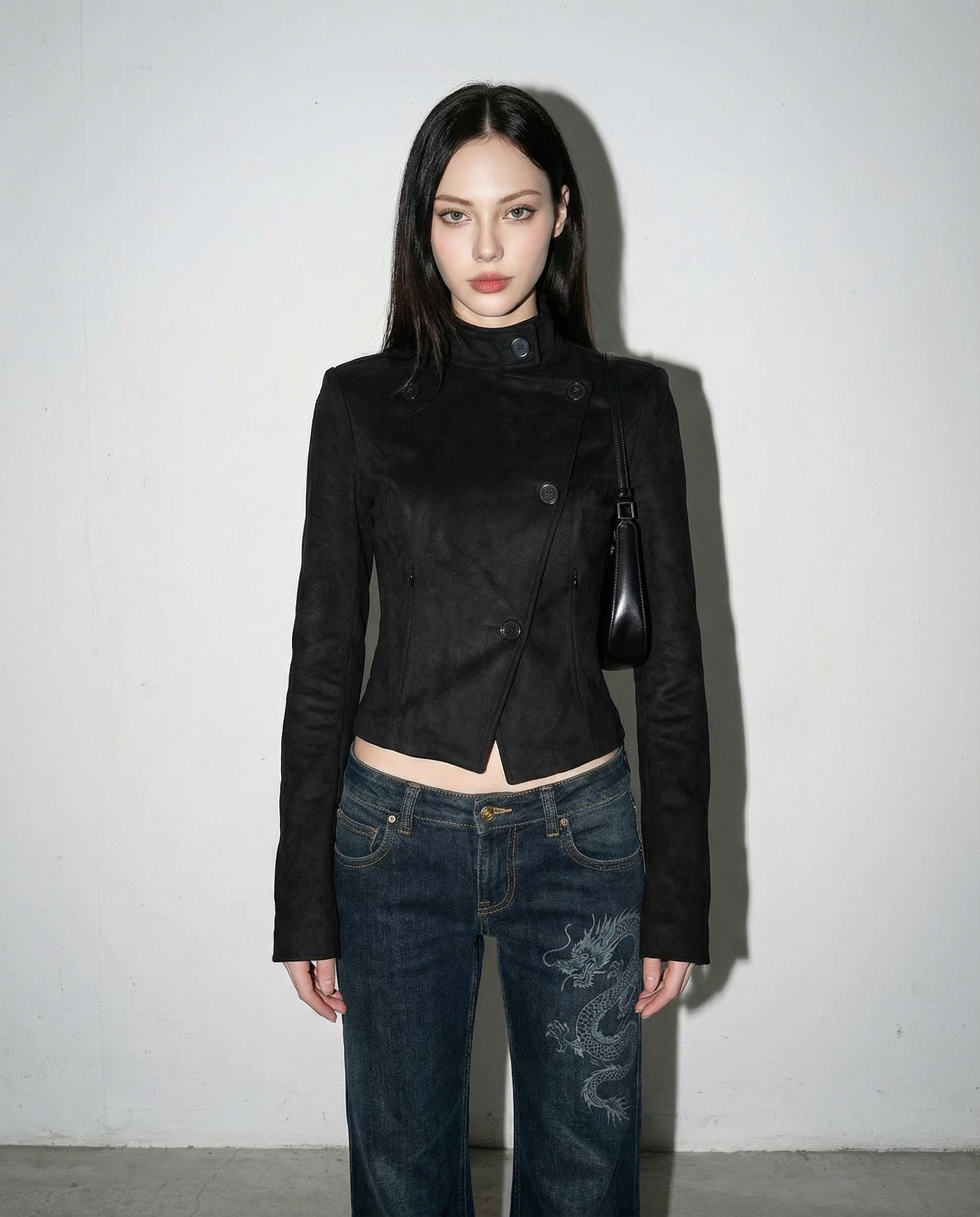 Asymmetric Faux Suede Military Fencing Jacket - nightcity clothing
