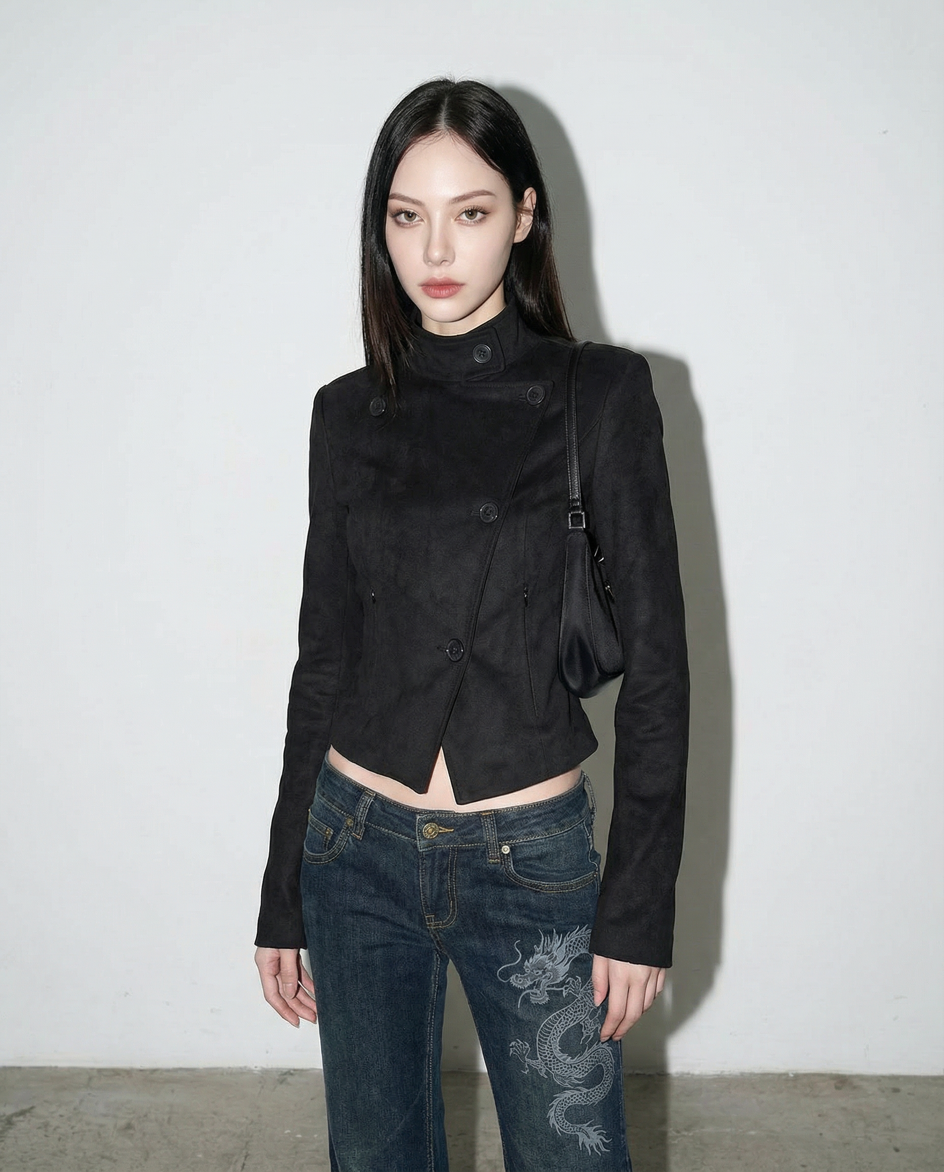 Asymmetric Faux Suede Military Fencing Jacket - nightcity clothing