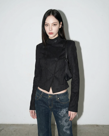 Asymmetric Faux Suede Military Fencing Jacket - nightcity clothing
