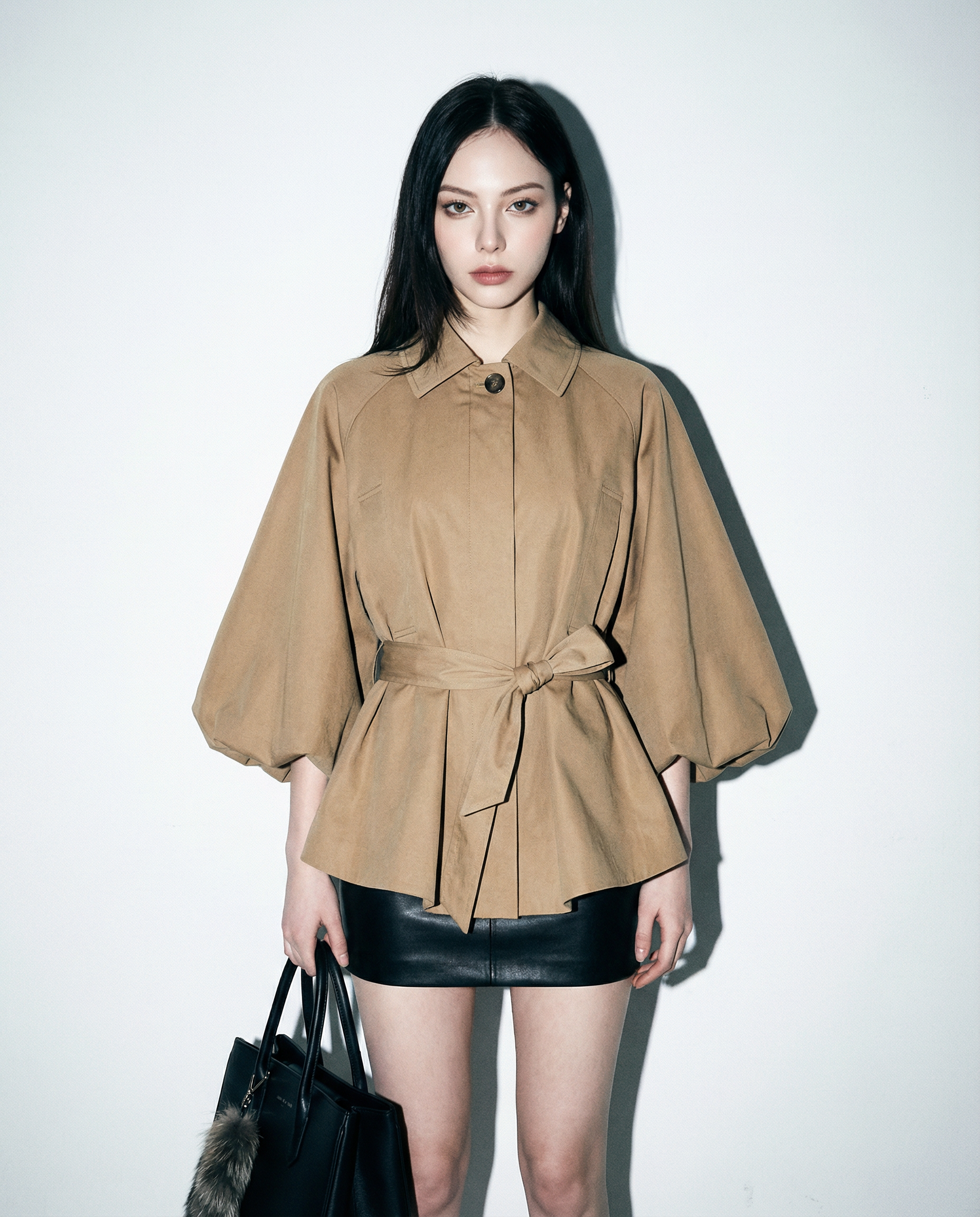 Batwing Sleeve Short Belted Trench Coat - nightcity clothing