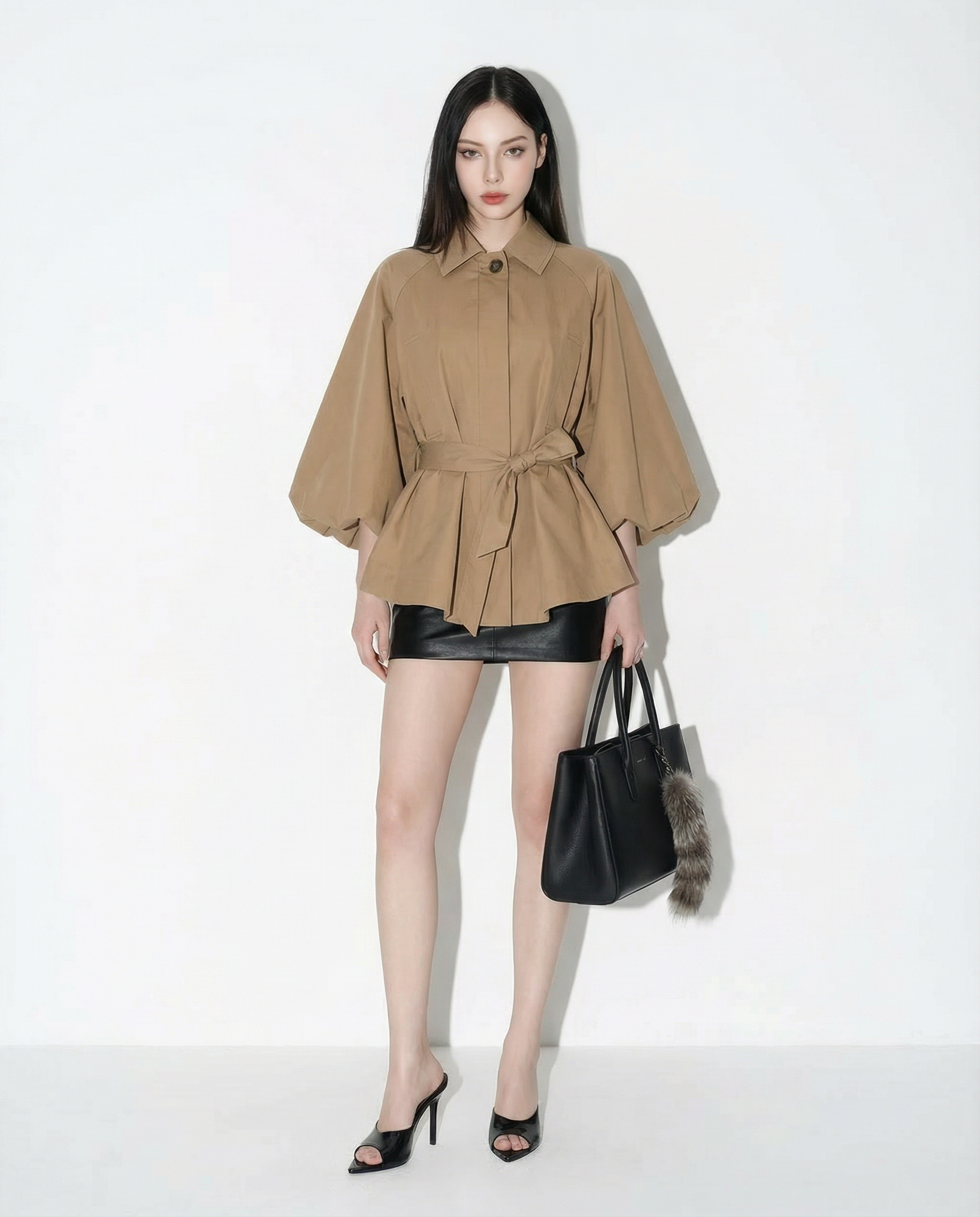 Batwing Sleeve Short Belted Trench Coat - nightcity clothing