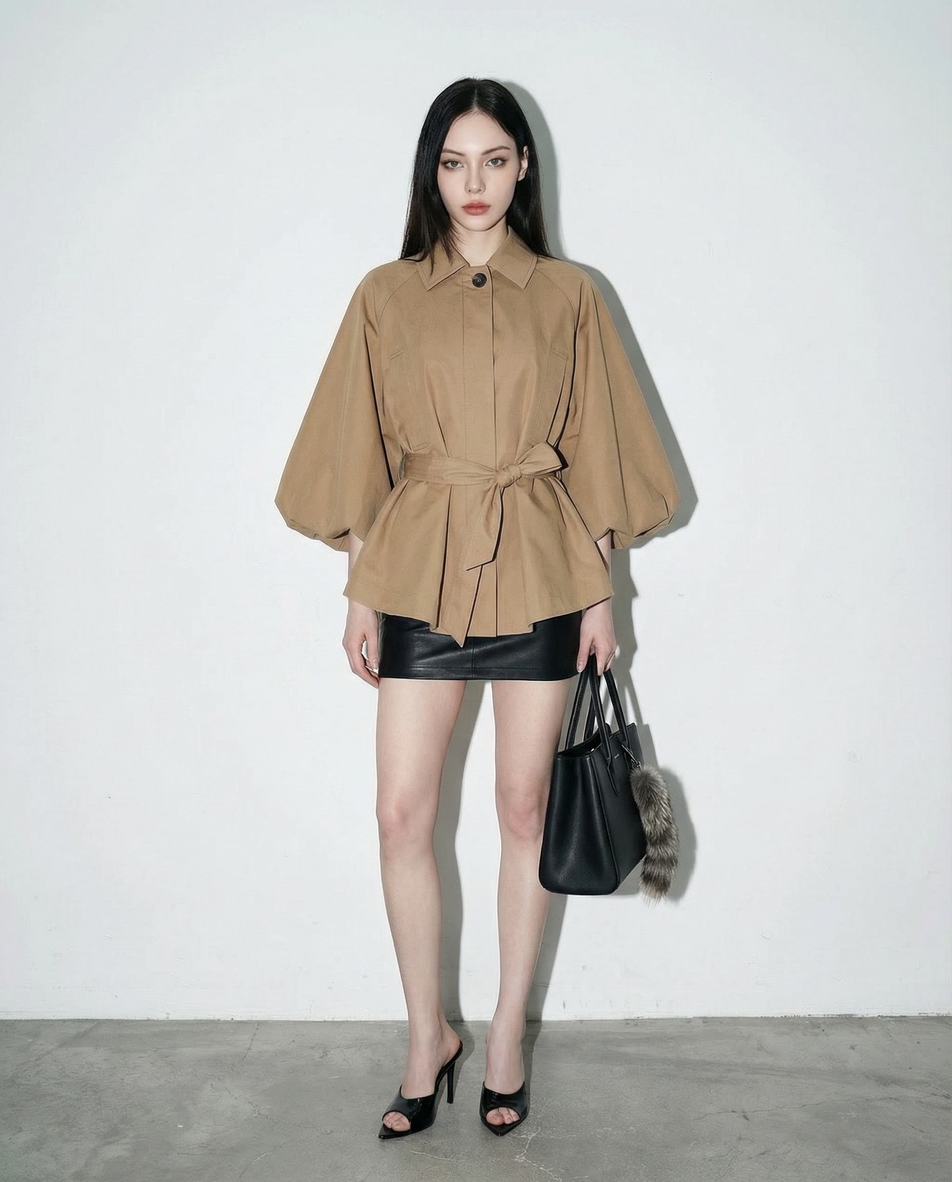 Batwing Sleeve Short Belted Trench Coat - nightcity clothing