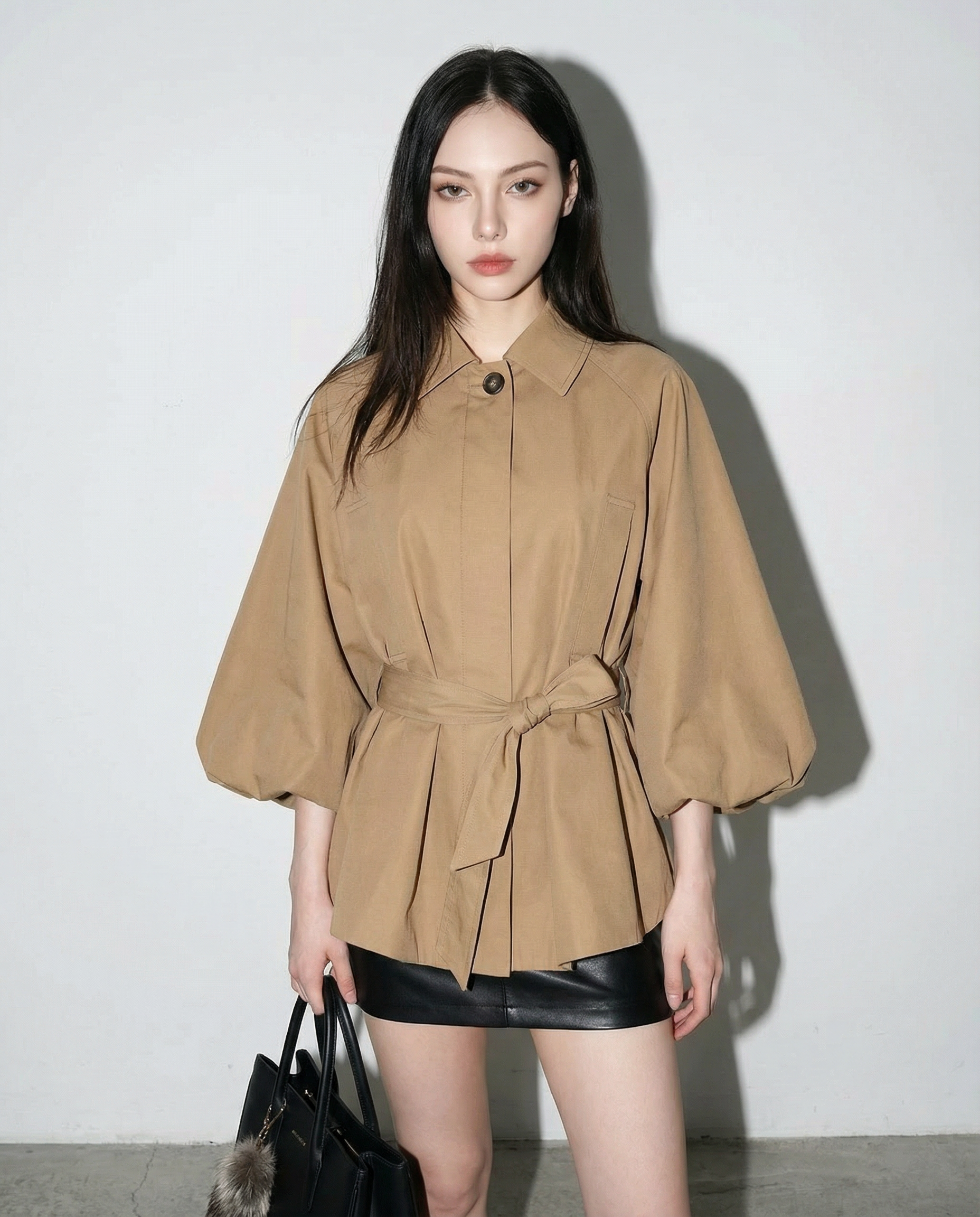 Batwing Sleeve Short Belted Trench Coat - nightcity clothing