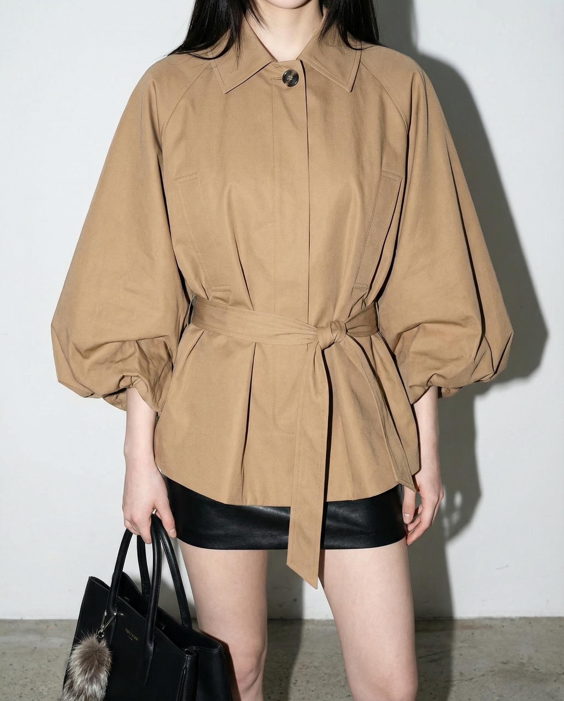Batwing Sleeve Short Belted Trench Coat - nightcity clothing