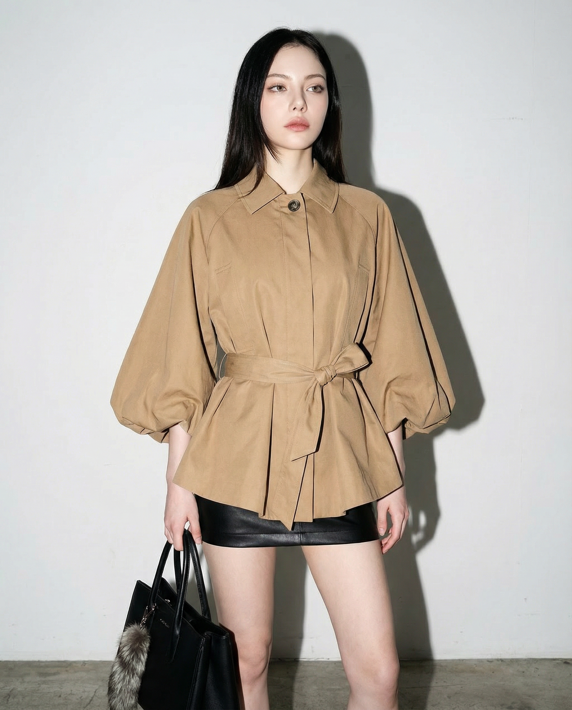 Batwing Sleeve Short Belted Trench Coat - nightcity clothing