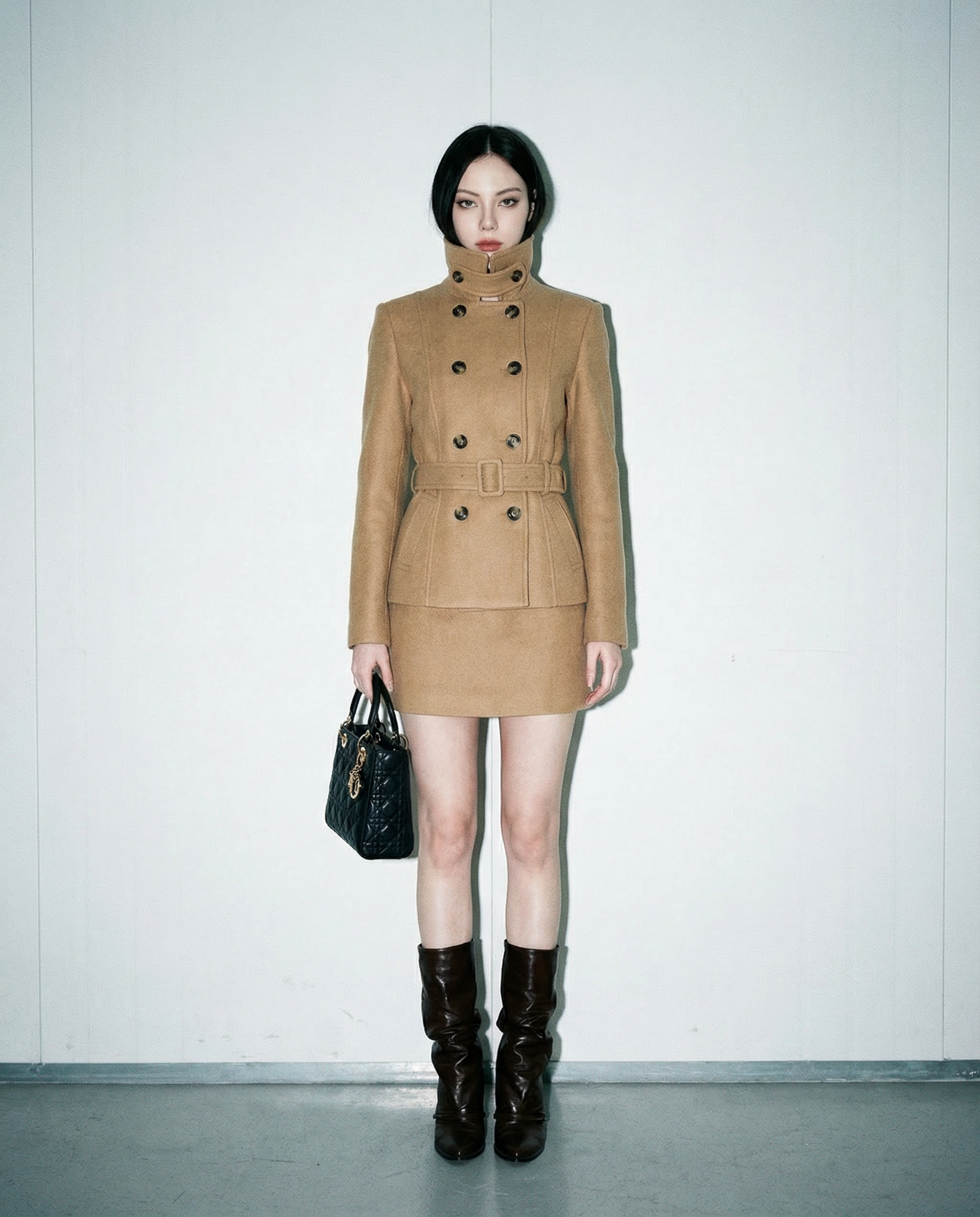 Military Double Breasted Wool Blend Coat and Mini Skirt Two-Piece Set - nightcity clothing