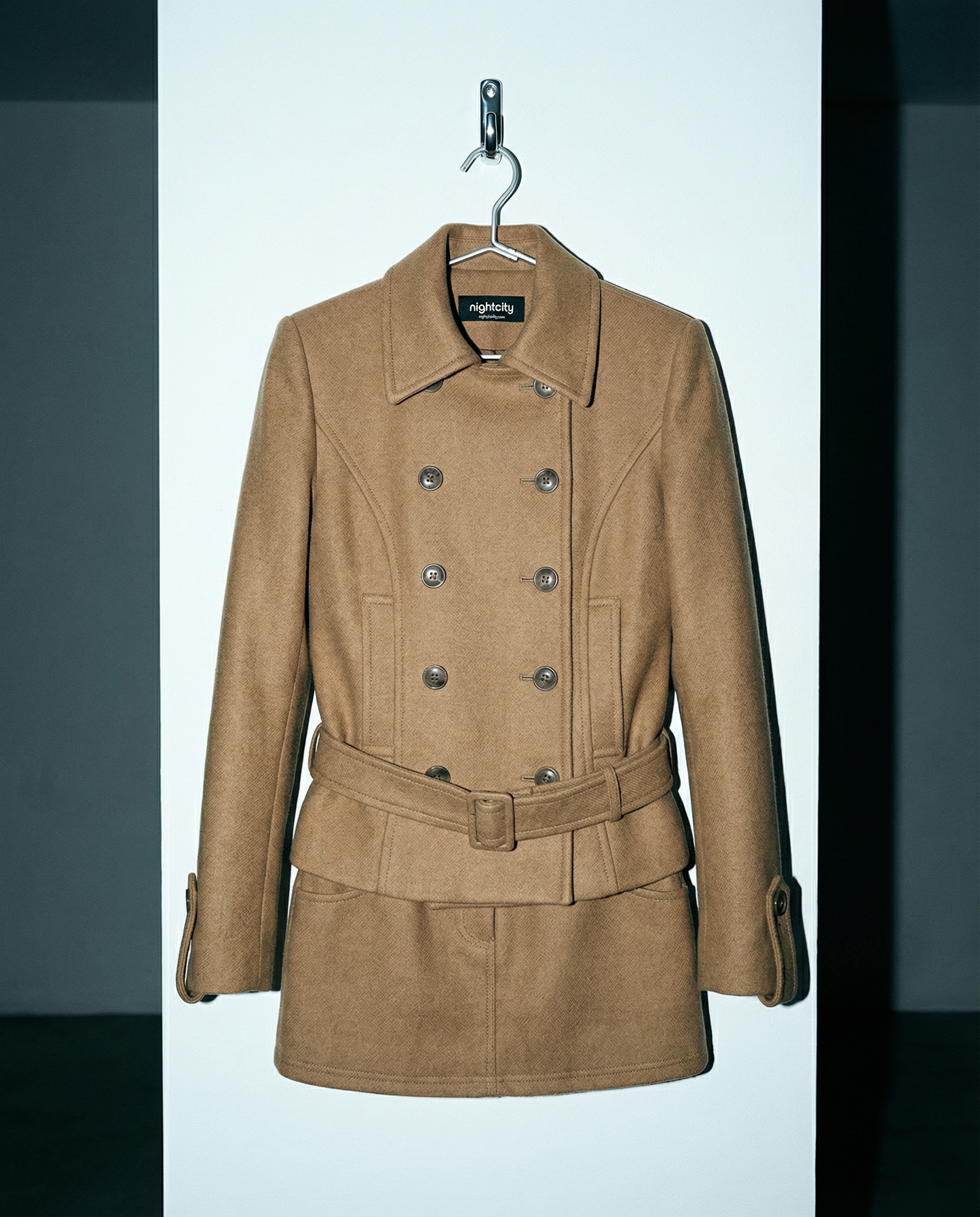 Military Double Breasted Wool Blend Coat and Mini Skirt Two-Piece Set - nightcity clothing