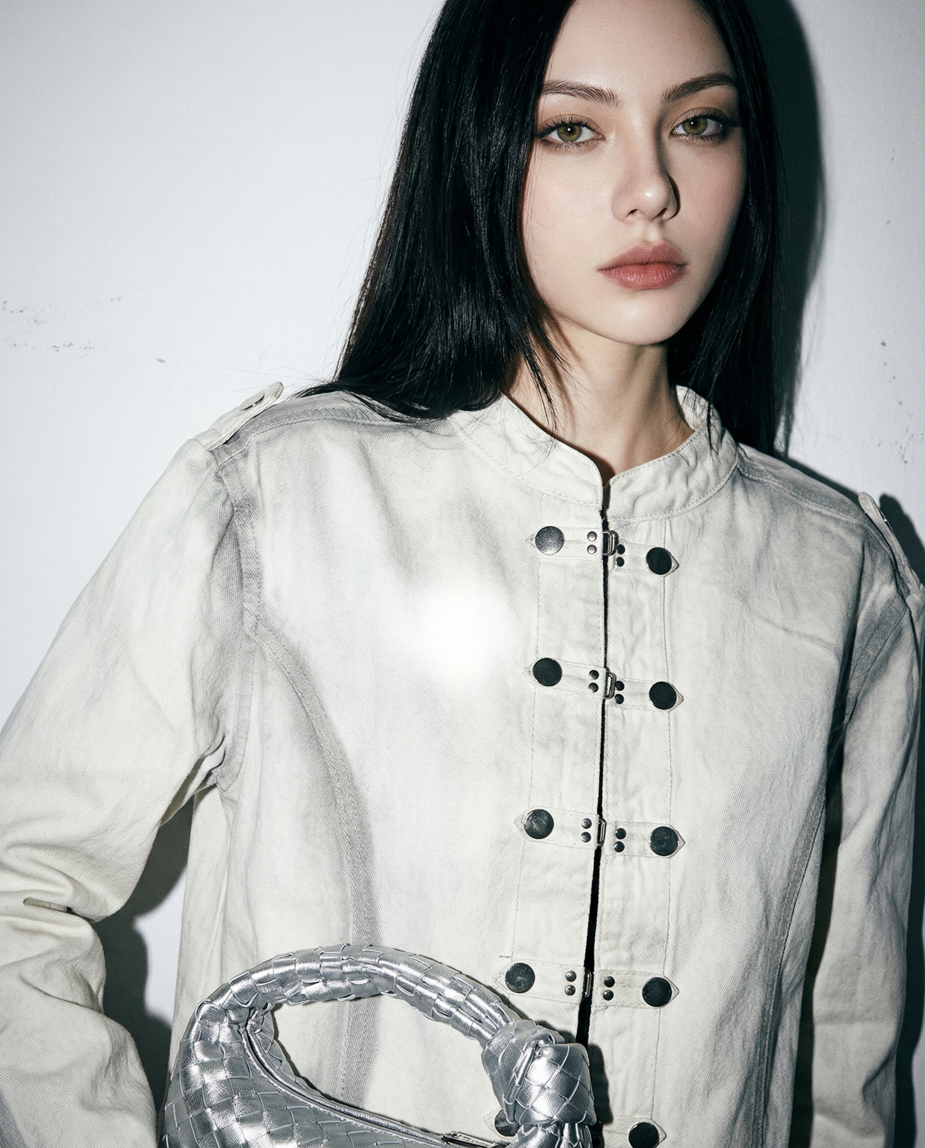 Washout Denim Metal Clasp Military Jacket - nightcity clothing