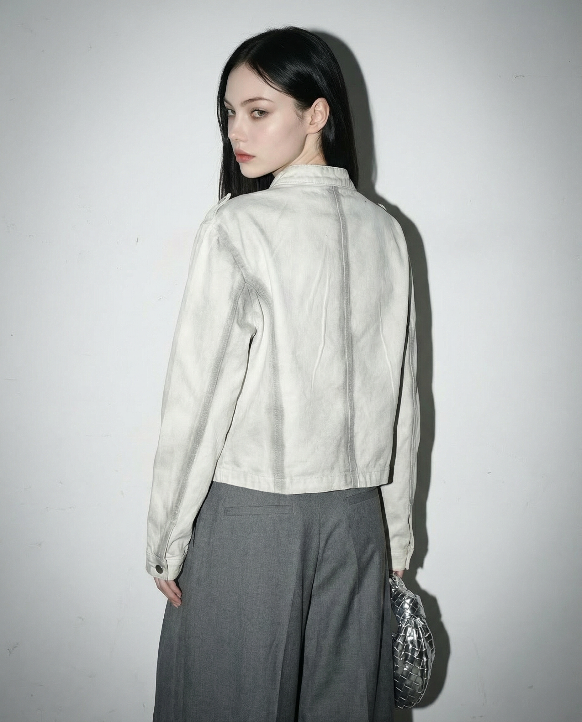 Washout Denim Metal Clasp Military Jacket - nightcity clothing