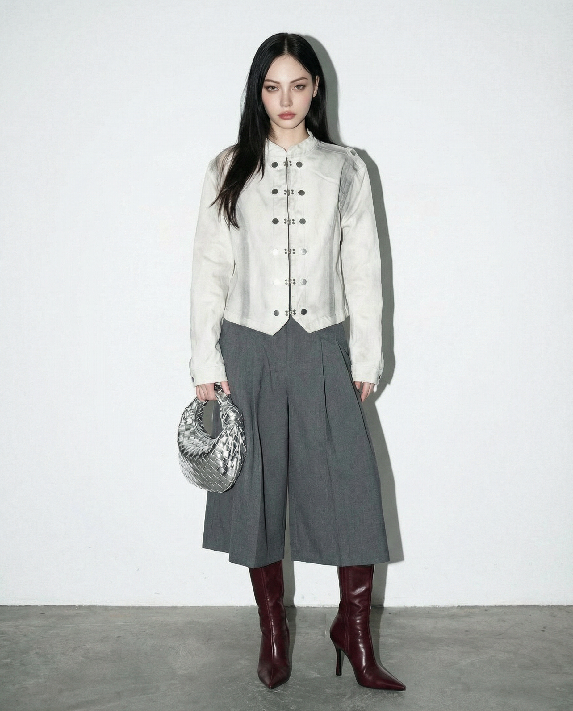 Washout Denim Metal Clasp Military Jacket - nightcity clothing