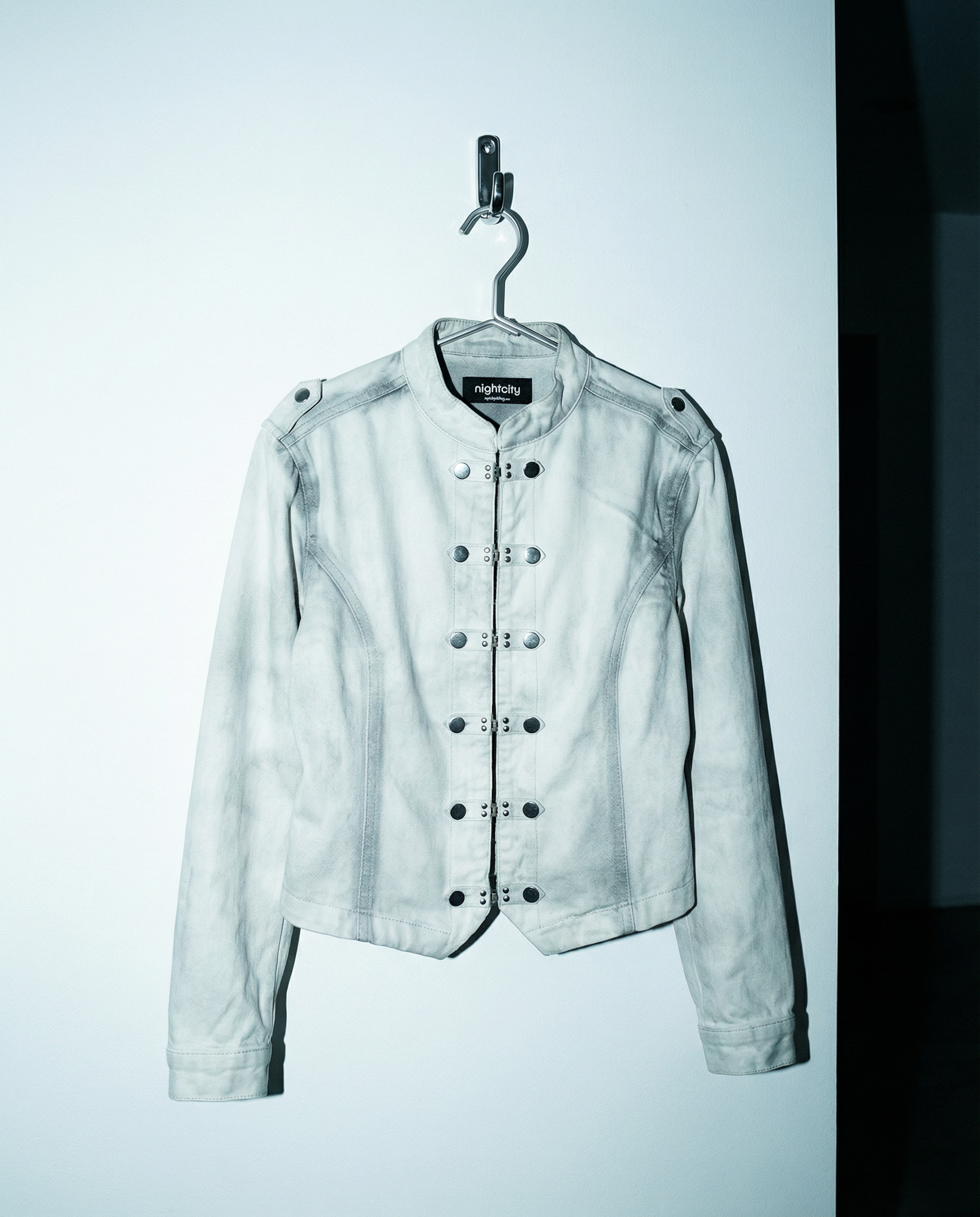 Washout Denim Metal Clasp Military Jacket - nightcity clothing