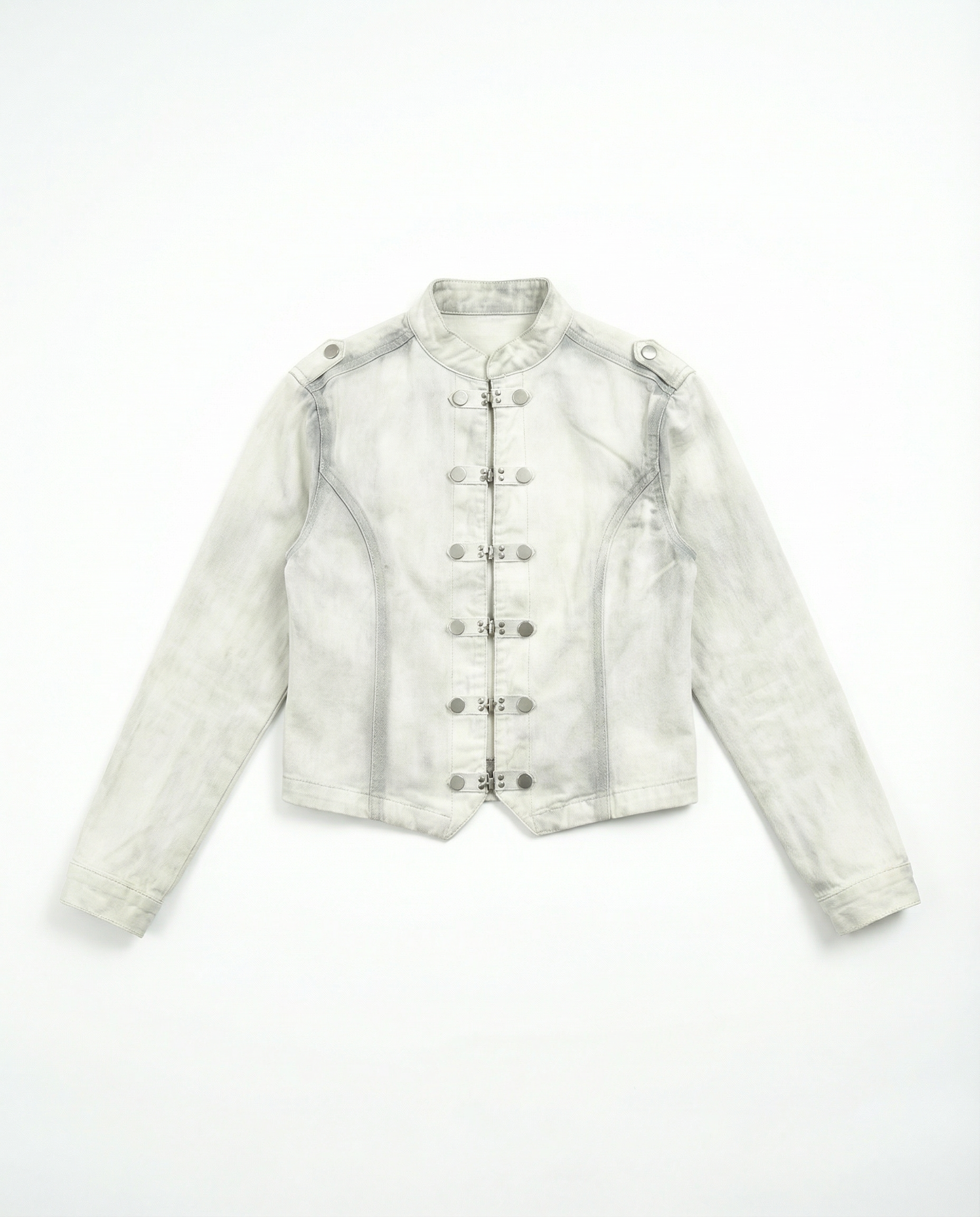 Washout Denim Metal Clasp Military Jacket - nightcity clothing