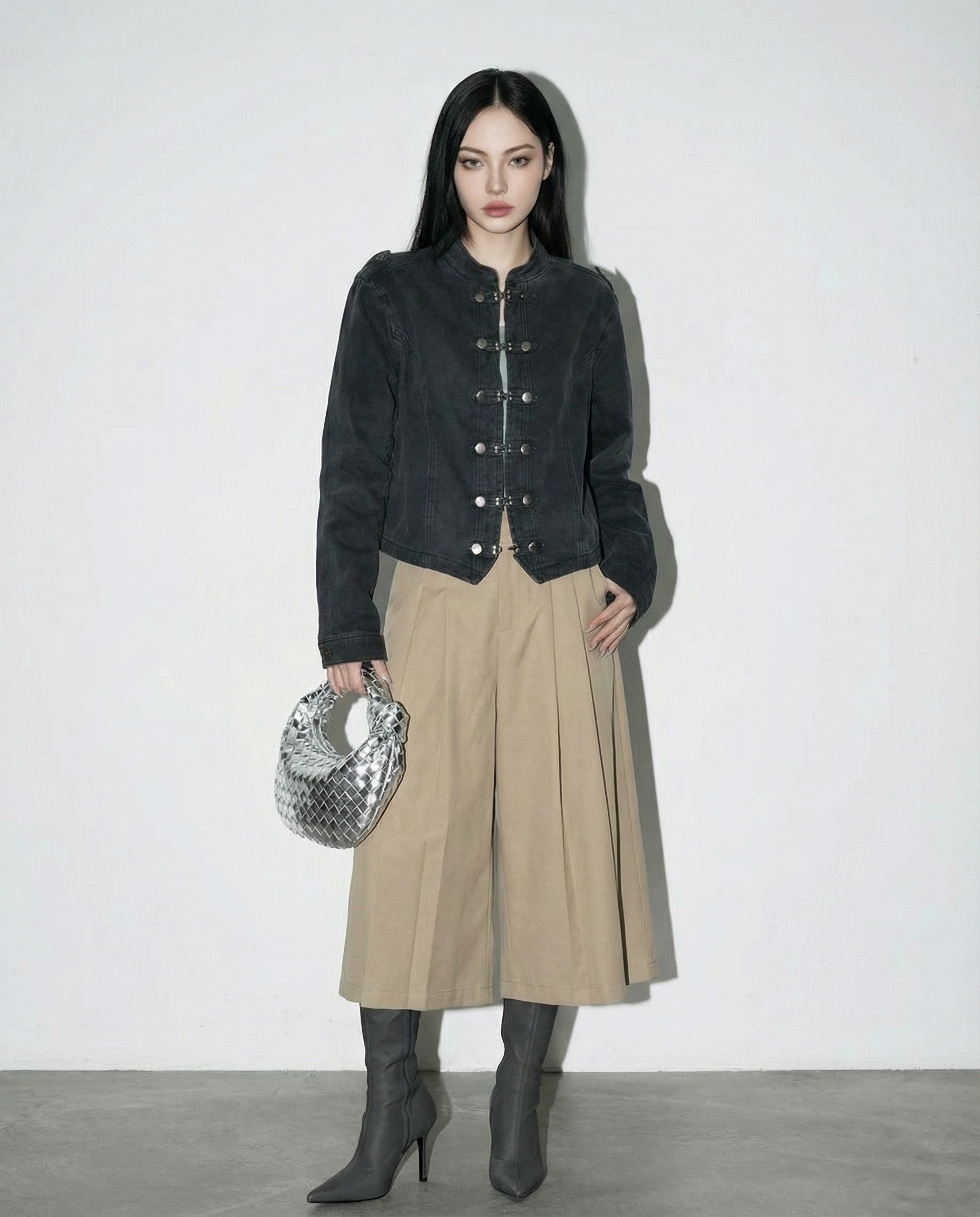 Washout Denim Metal Clasp Military Jacket - nightcity clothing
