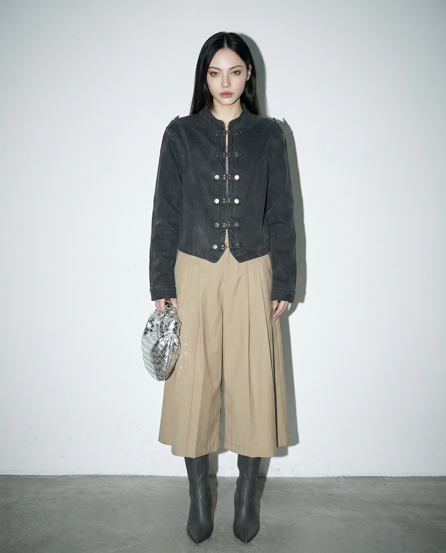 Washout Denim Metal Clasp Military Jacket - nightcity clothing